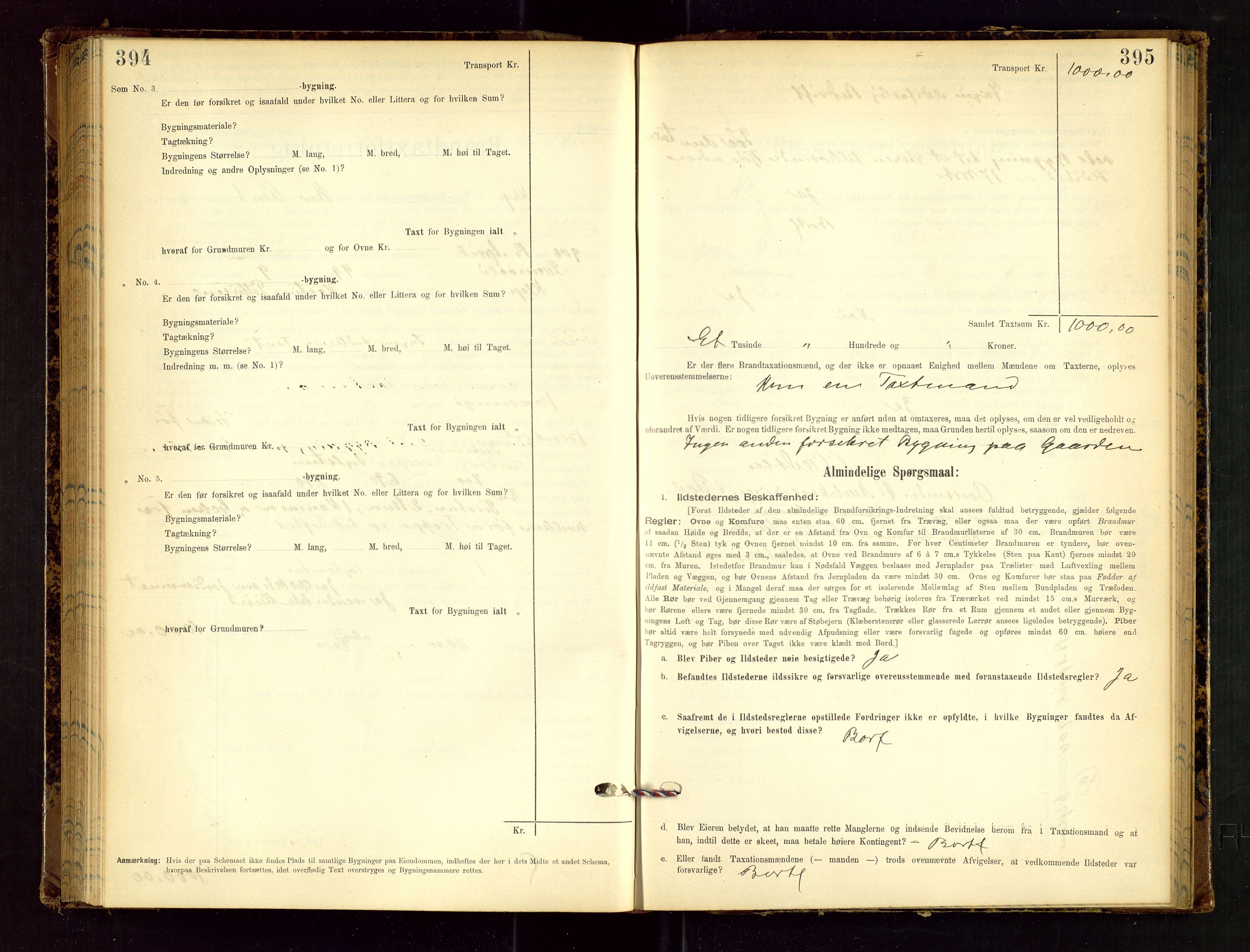 Klepp lensmannskontor, AV/SAST-A-100163/Goc/L0002: "Brandtaxationsprotokol" m/register, 1898-1902, s. 394-395