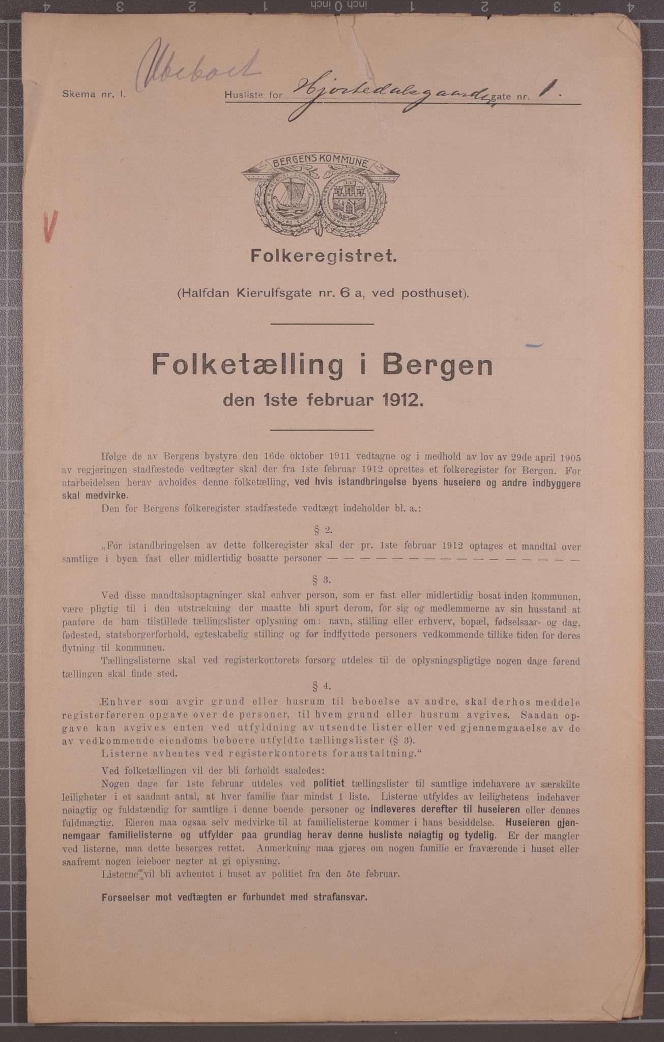 SAB, Kommunal folketelling 1912 for Bergen kjøpstad, 1912, s. 3089