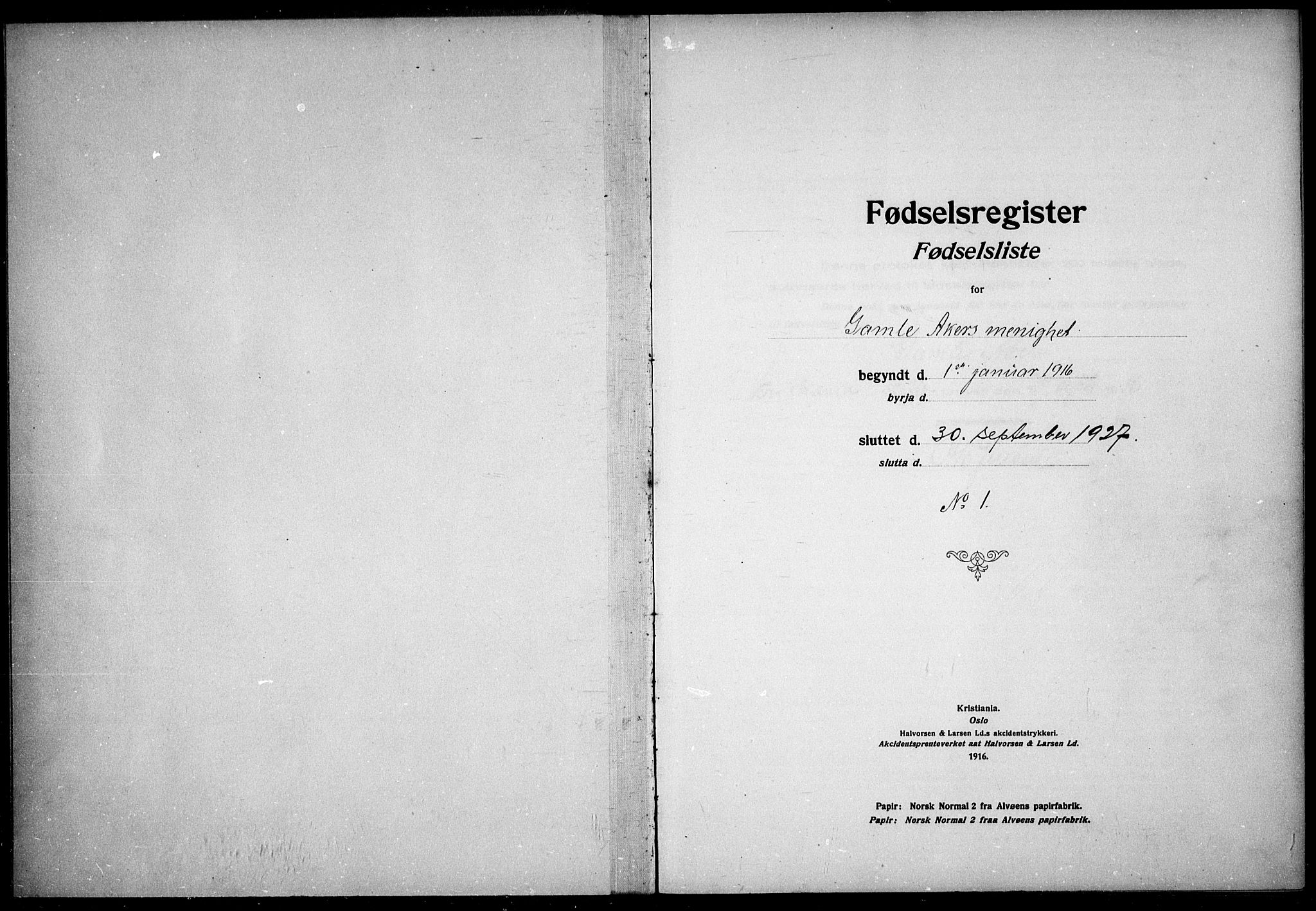 Gamle Aker prestekontor Kirkebøker, SAO/A-10617a/J/L0001: Fødselsregister nr. 1, 1916-1927