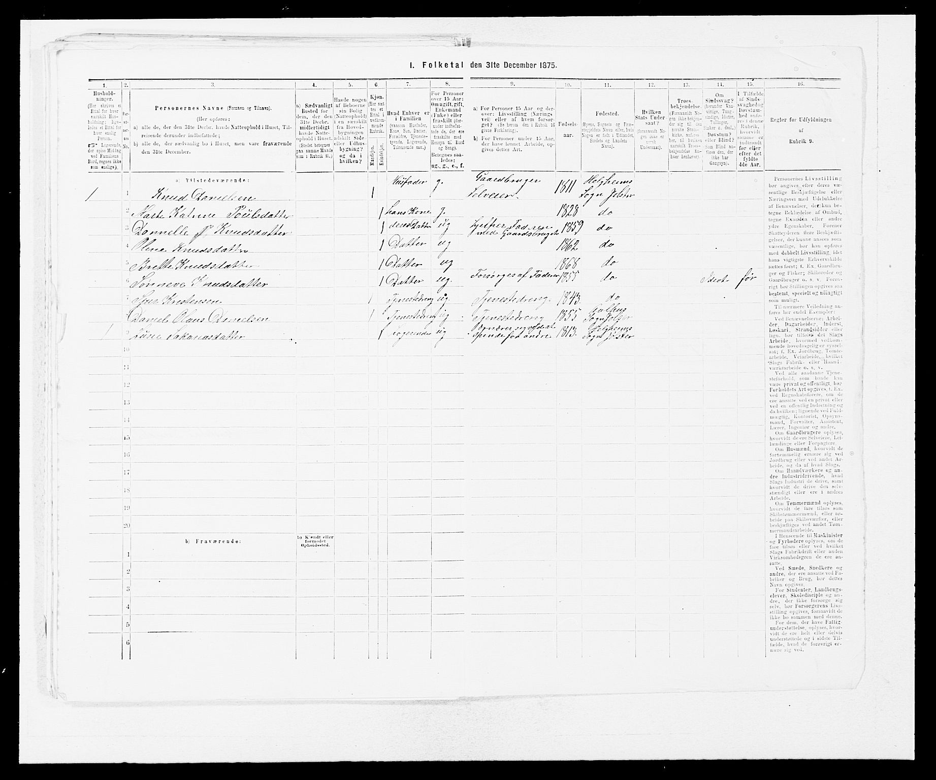 SAB, Folketelling 1875 for 1431P Jølster prestegjeld, 1875, s. 285