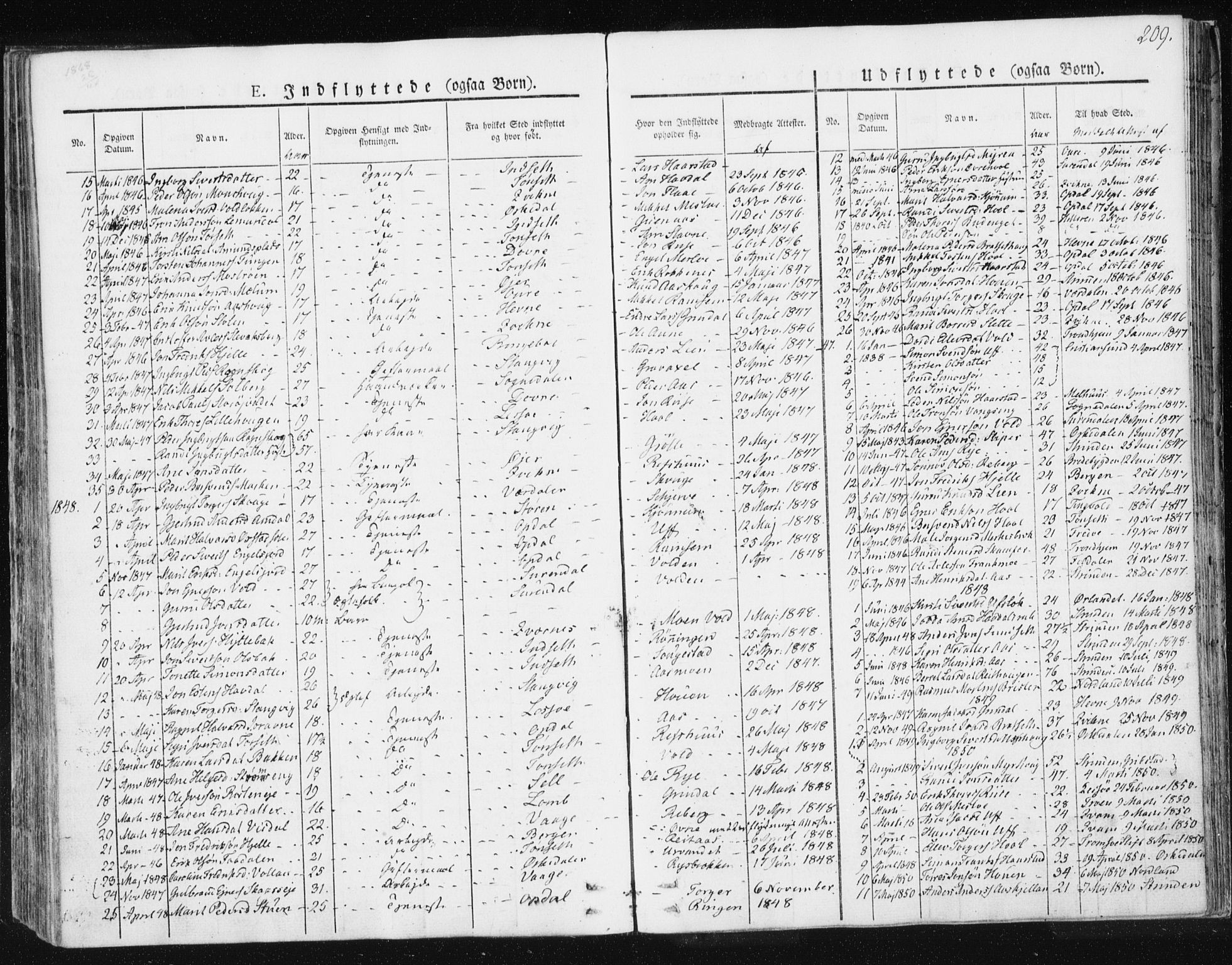 Ministerialprotokoller, klokkerbøker og fødselsregistre - Sør-Trøndelag, AV/SAT-A-1456/674/L0869: Ministerialbok nr. 674A01, 1829-1860, s. 209