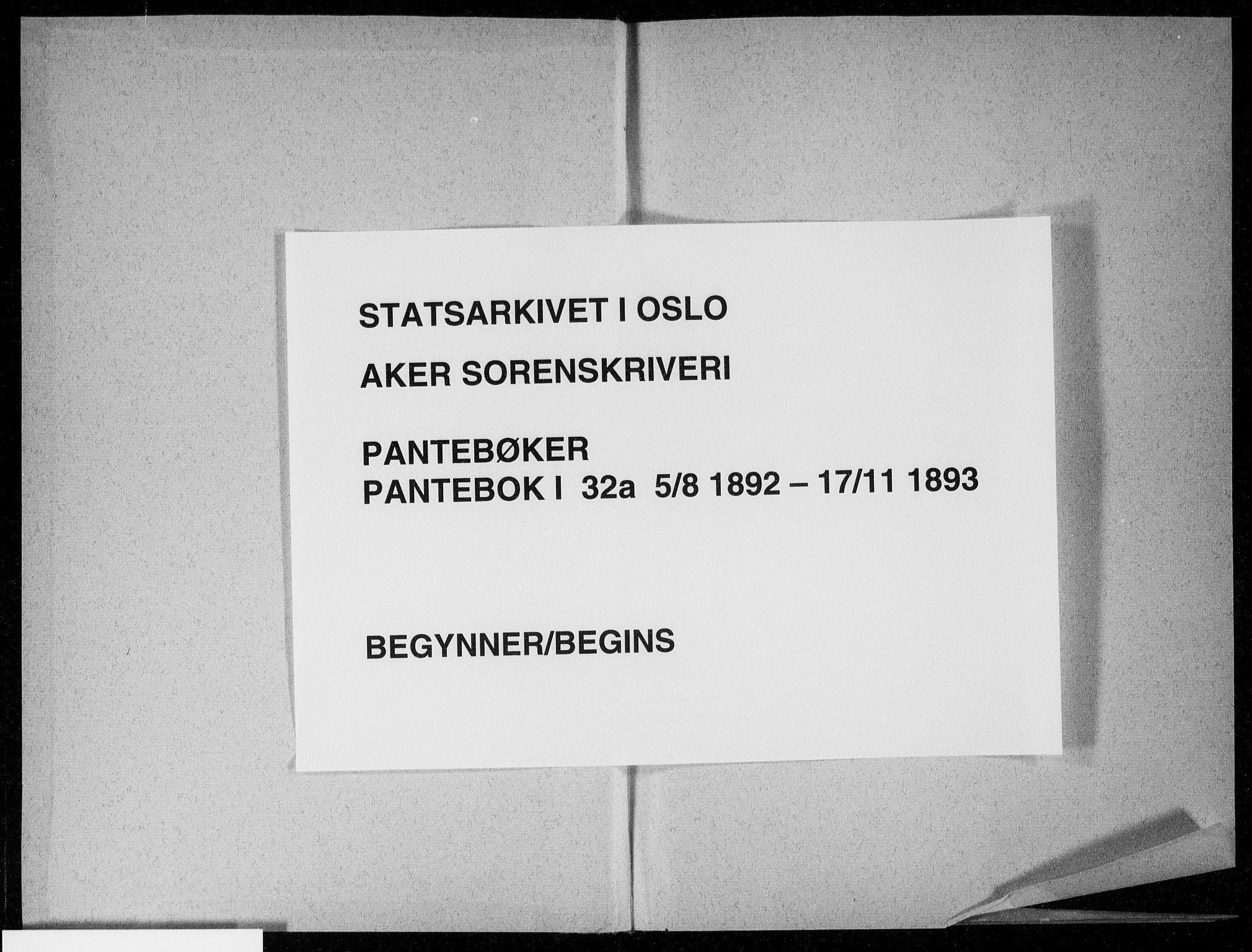 Aker sorenskriveri, AV/SAO-A-10895/G/Gb/Gba/L0032a: Pantebok nr. I 32a, 1892-1893
