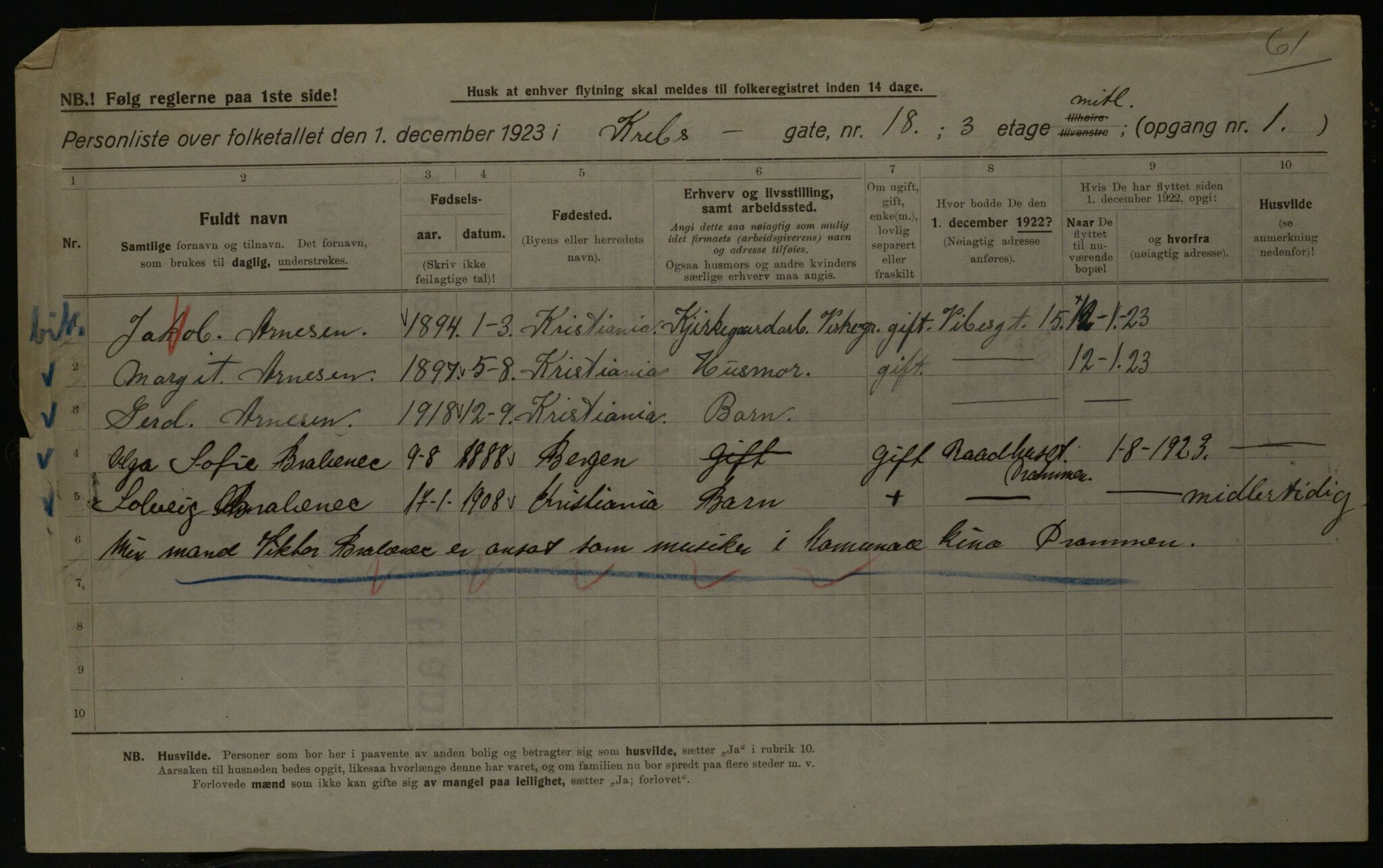 OBA, Kommunal folketelling 1.12.1923 for Kristiania, 1923, s. 60582