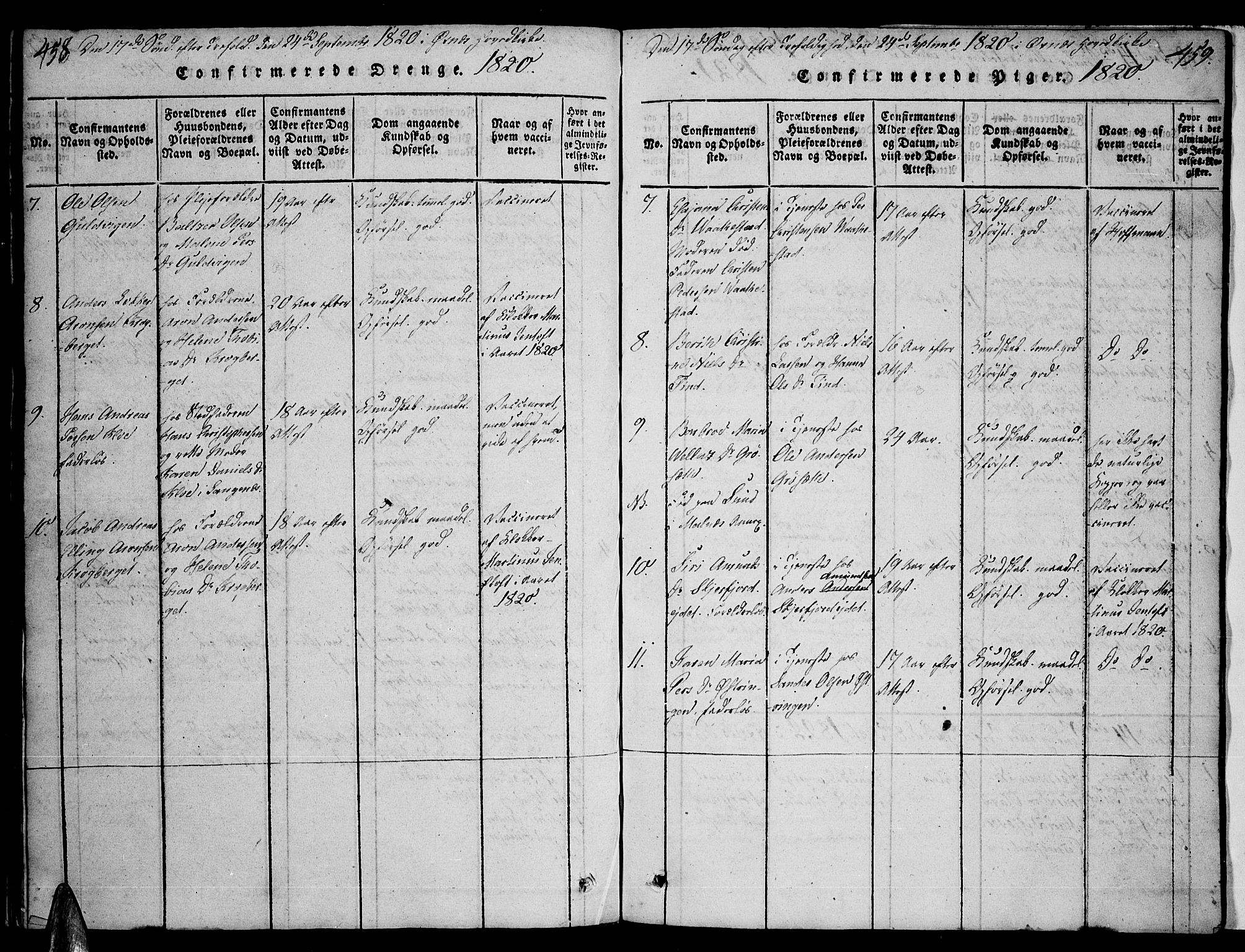 Ministerialprotokoller, klokkerbøker og fødselsregistre - Nordland, AV/SAT-A-1459/893/L1331: Ministerialbok nr. 893A04, 1820-1840, s. 458-459