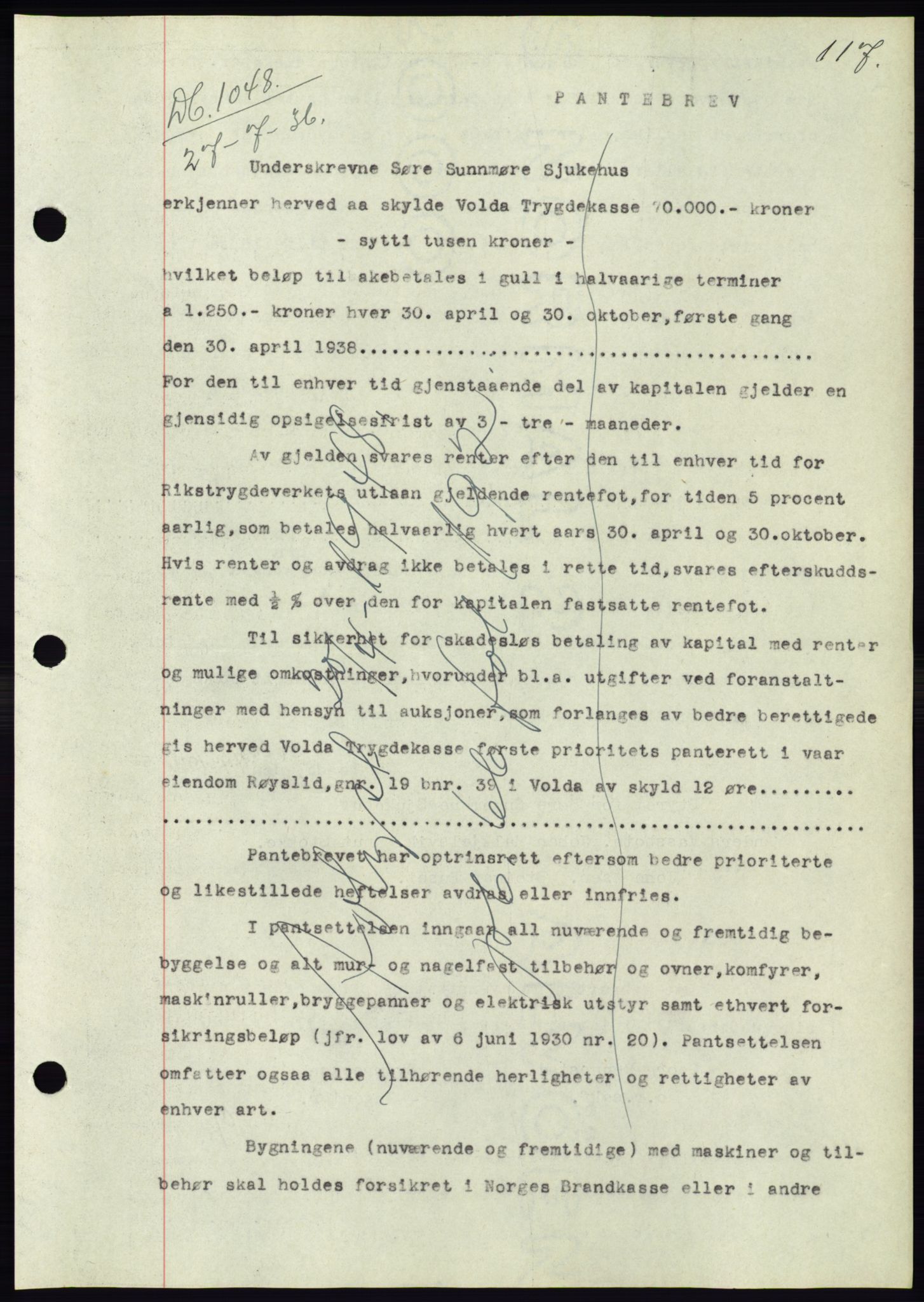 Søre Sunnmøre sorenskriveri, SAT/A-4122/1/2/2C/L0061: Pantebok nr. 55, 1936-1936, Dagboknr: 1048/1936