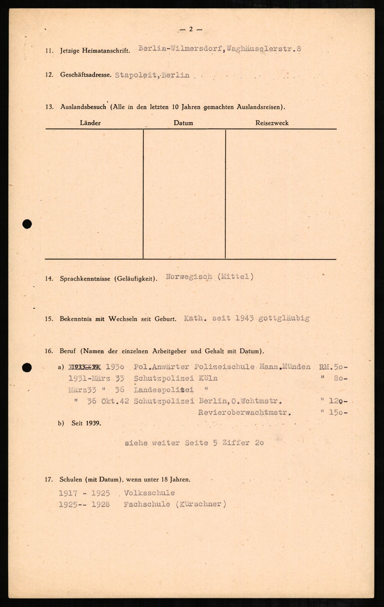 Forsvaret, Forsvarets overkommando II, RA/RAFA-3915/D/Db/L0002: CI Questionaires. Tyske okkupasjonsstyrker i Norge. Tyskere., 1945-1946, s. 354