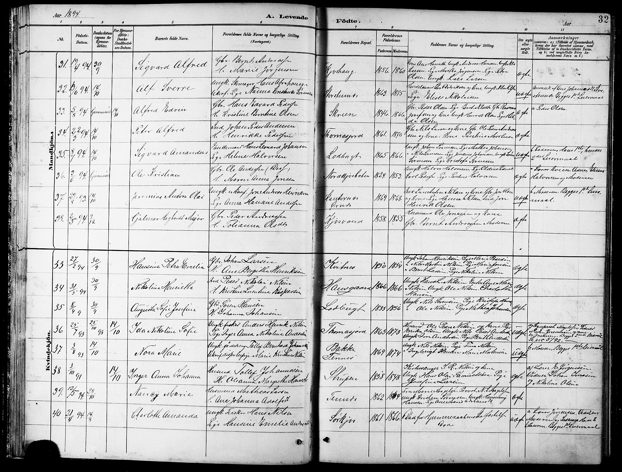 Balsfjord sokneprestembete, AV/SATØ-S-1303/G/Gab/L0008klokker: Klokkerbok nr. 8, 1890-1906, s. 32
