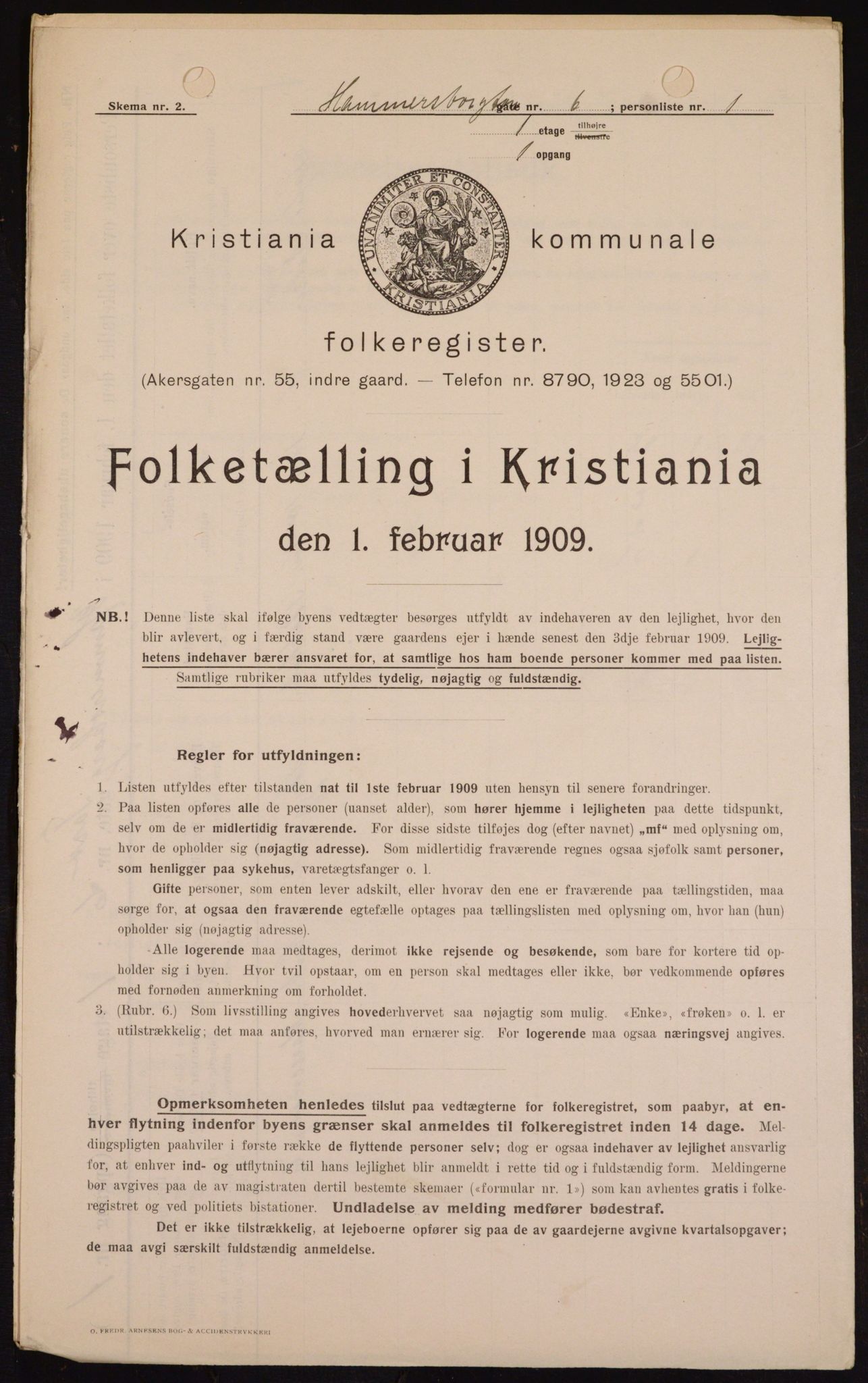OBA, Kommunal folketelling 1.2.1909 for Kristiania kjøpstad, 1909, s. 31263