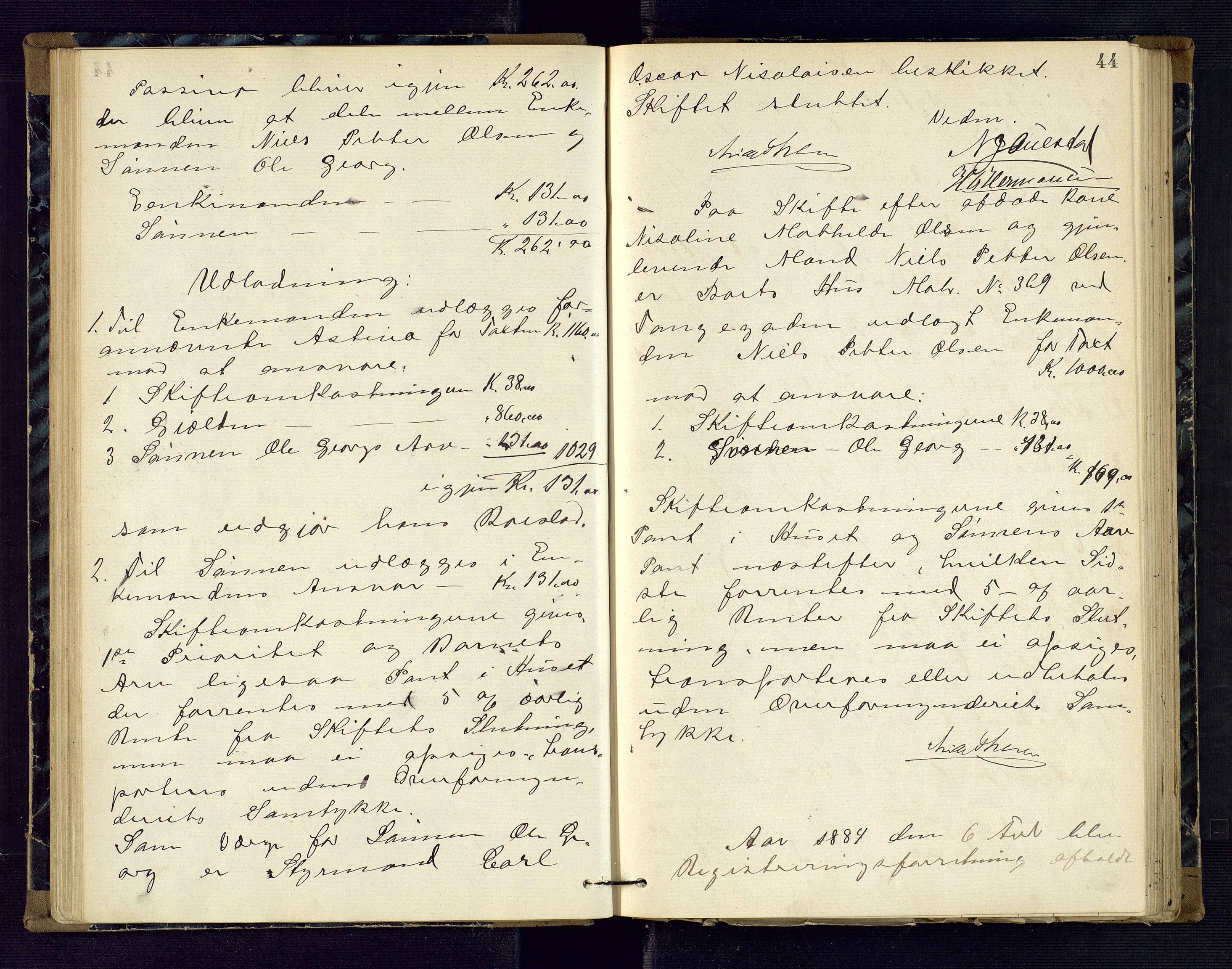 Risør byfogd, AV/SAK-1222-0005/H/Hc/L0004: Skifteprotokoll nr. 3B, 1882-1886, s. 44