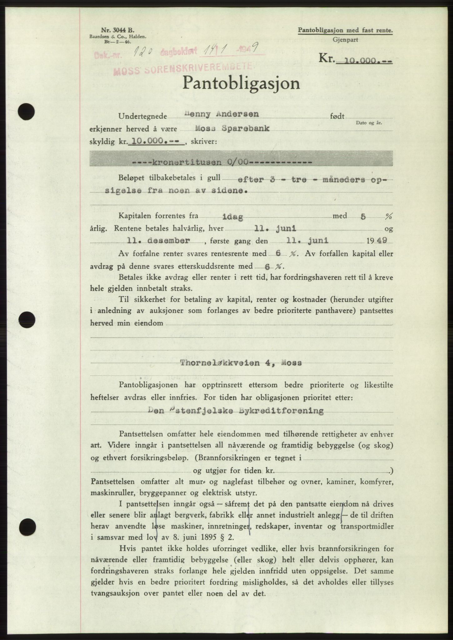 Moss sorenskriveri, SAO/A-10168: Pantebok nr. B21, 1949-1949, Dagboknr: 120/1949