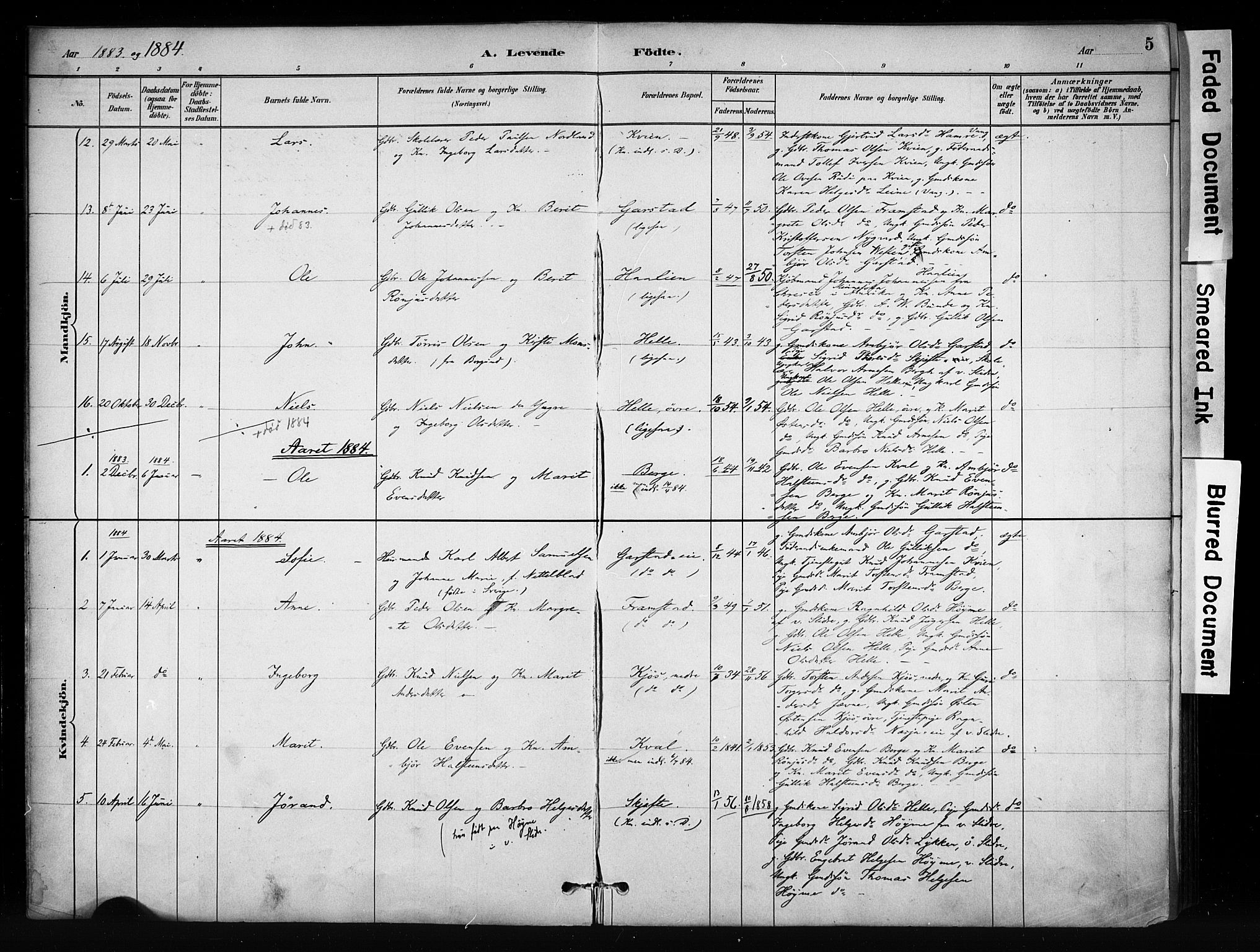 Vang prestekontor, Valdres, AV/SAH-PREST-140/H/Ha/L0009: Ministerialbok nr. 9, 1882-1914, s. 5