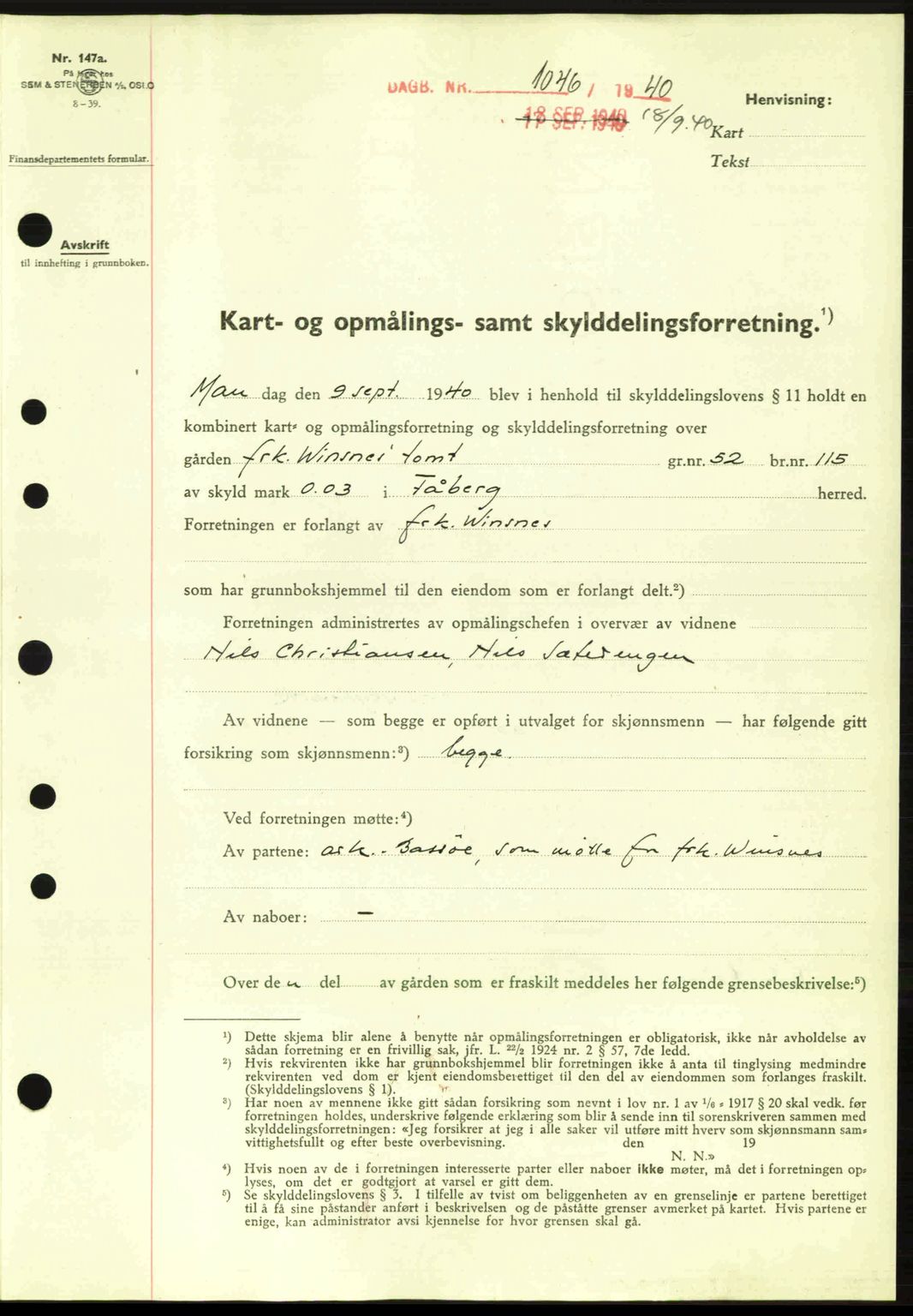 Sør-Gudbrandsdal tingrett, SAH/TING-004/H/Hb/Hbd/L0008: Pantebok nr. A8, 1940-1941, Dagboknr: 1046/1940