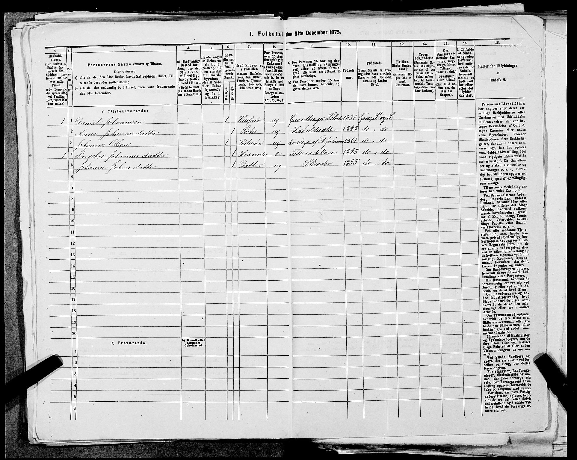 SAST, Folketelling 1875 for 1146P Tysvær prestegjeld, 1875, s. 262