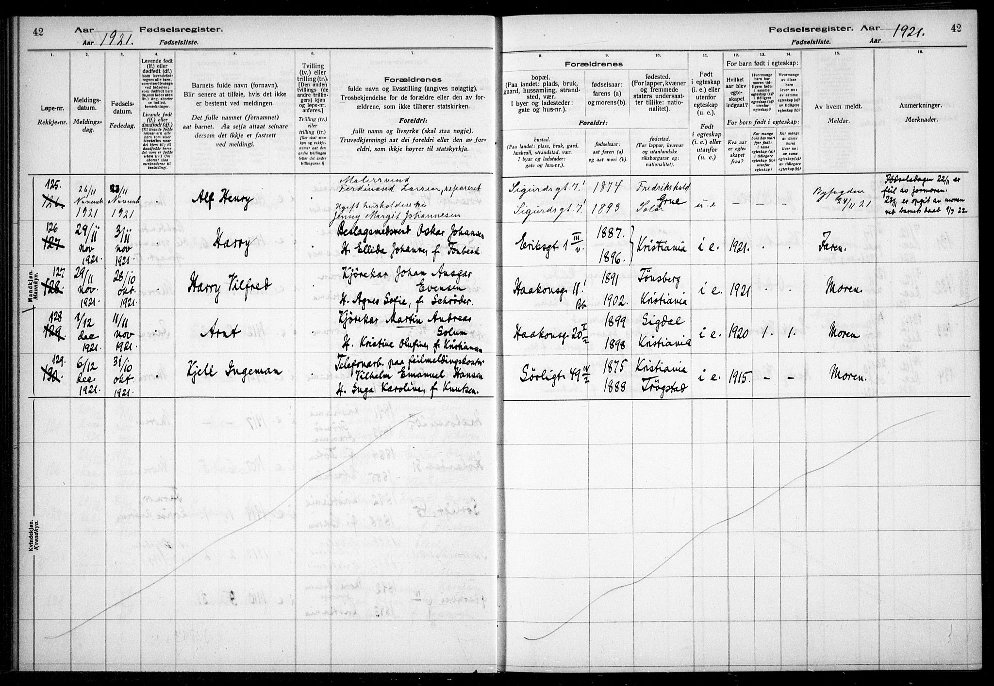 Kampen prestekontor Kirkebøker, AV/SAO-A-10853/J/Ja/L0002: Fødselsregister nr. 2, 1920-1935, s. 42