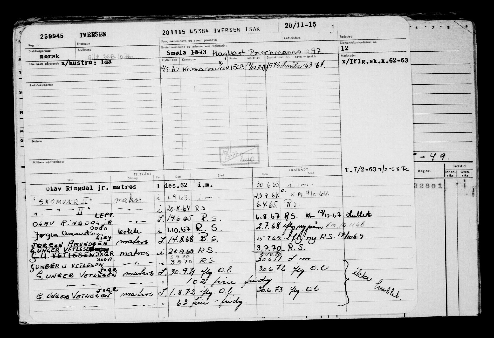 Direktoratet for sjømenn, AV/RA-S-3545/G/Gb/L0134: Hovedkort, 1915, s. 573