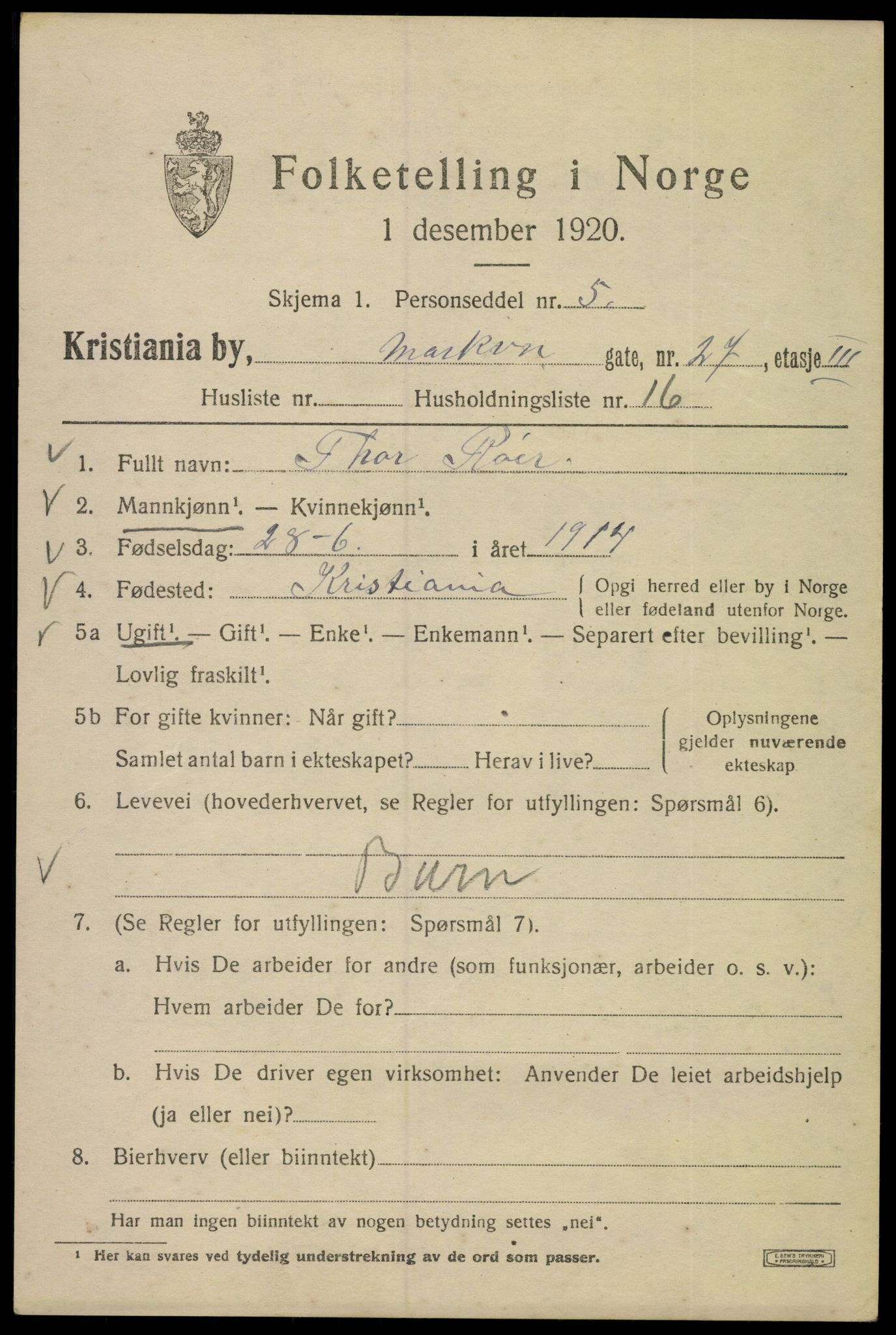 SAO, Folketelling 1920 for 0301 Kristiania kjøpstad, 1920, s. 387903