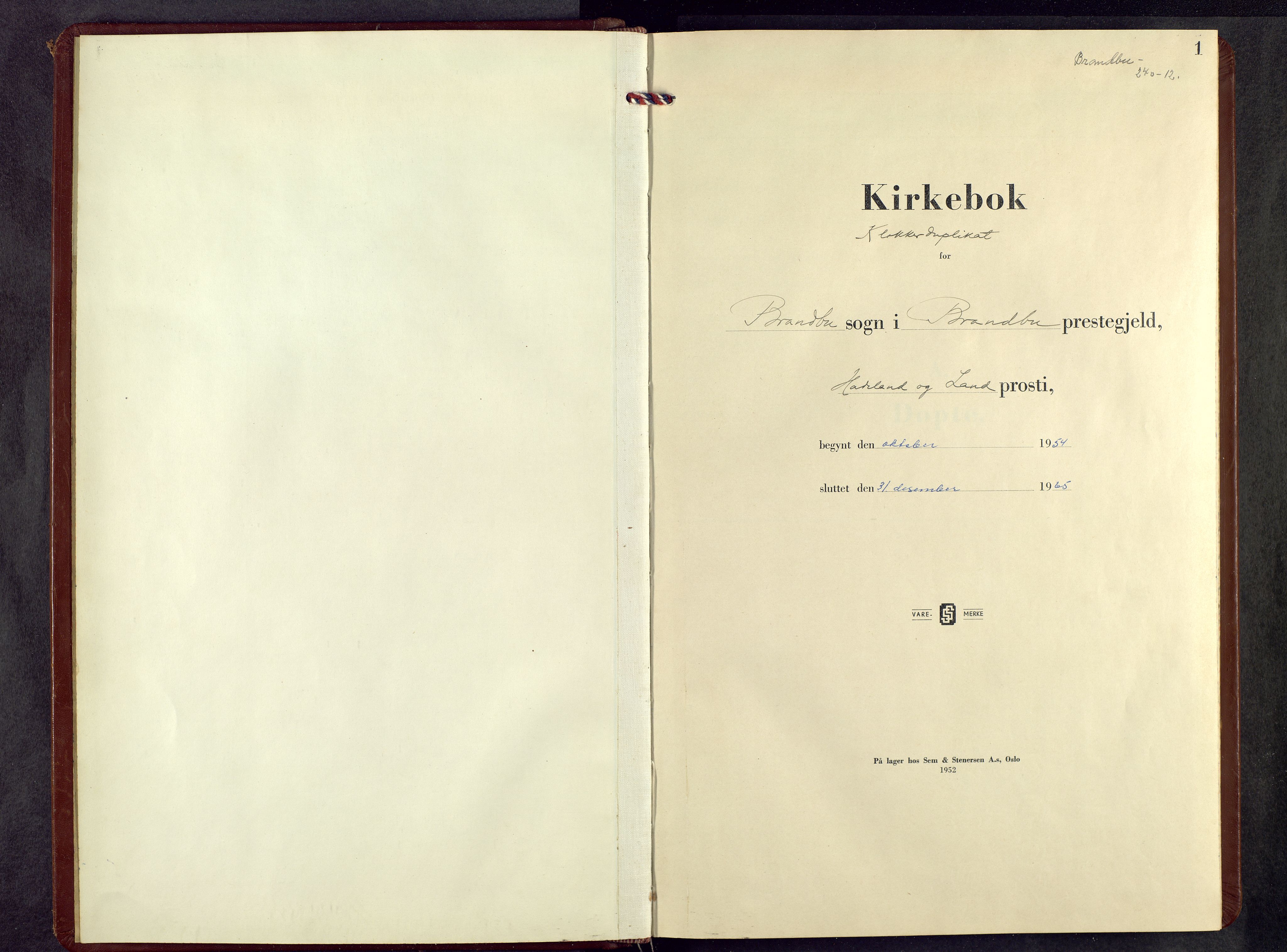 Brandbu prestekontor, AV/SAH-PREST-114/H/Ha/Hab/L0003: Klokkerbok nr. 3, 1953-1965, s. 1