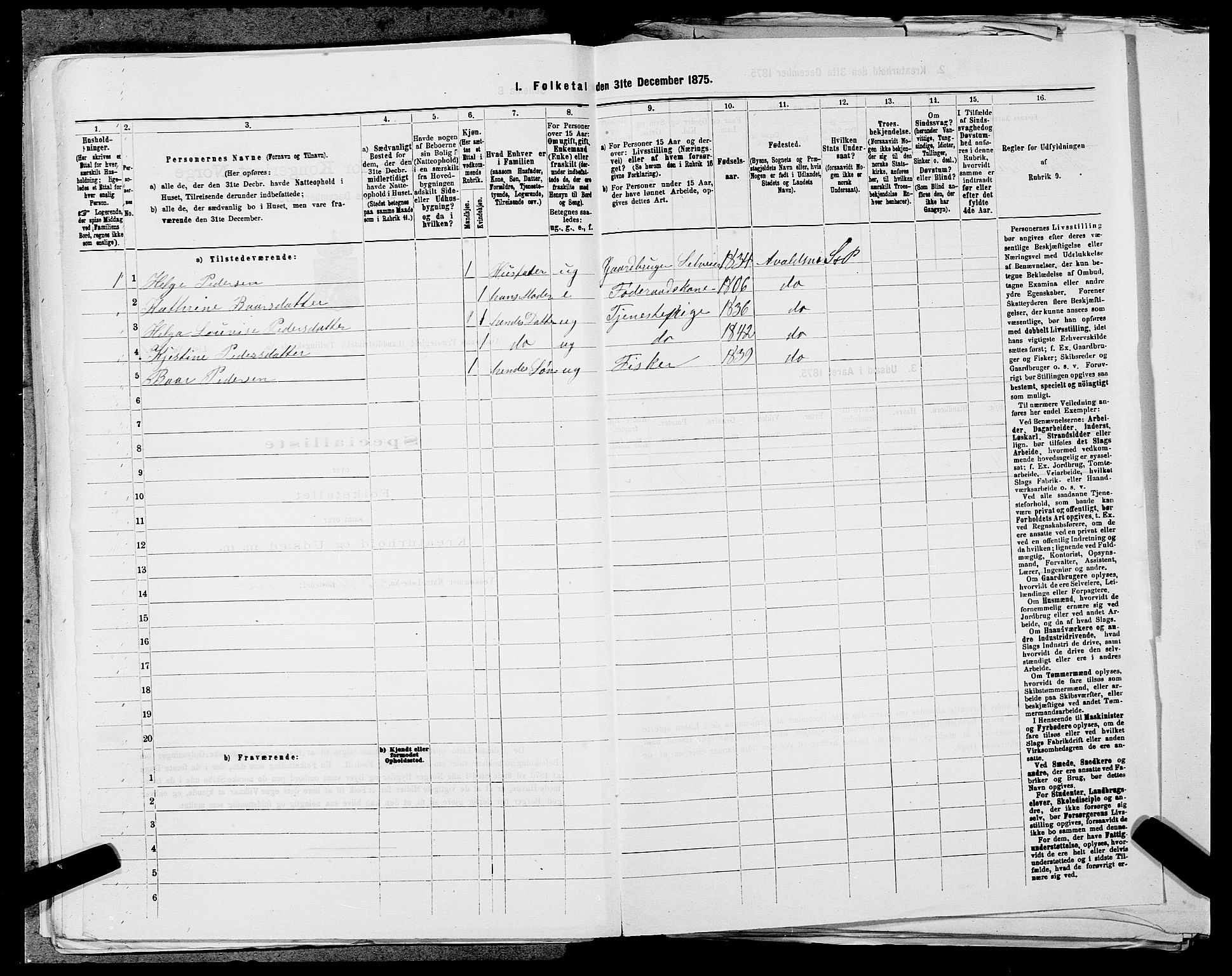 SAST, Folketelling 1875 for 1147L Avaldsnes prestegjeld, Avaldsnes sokn og Kopervik landsokn, 1875, s. 1703