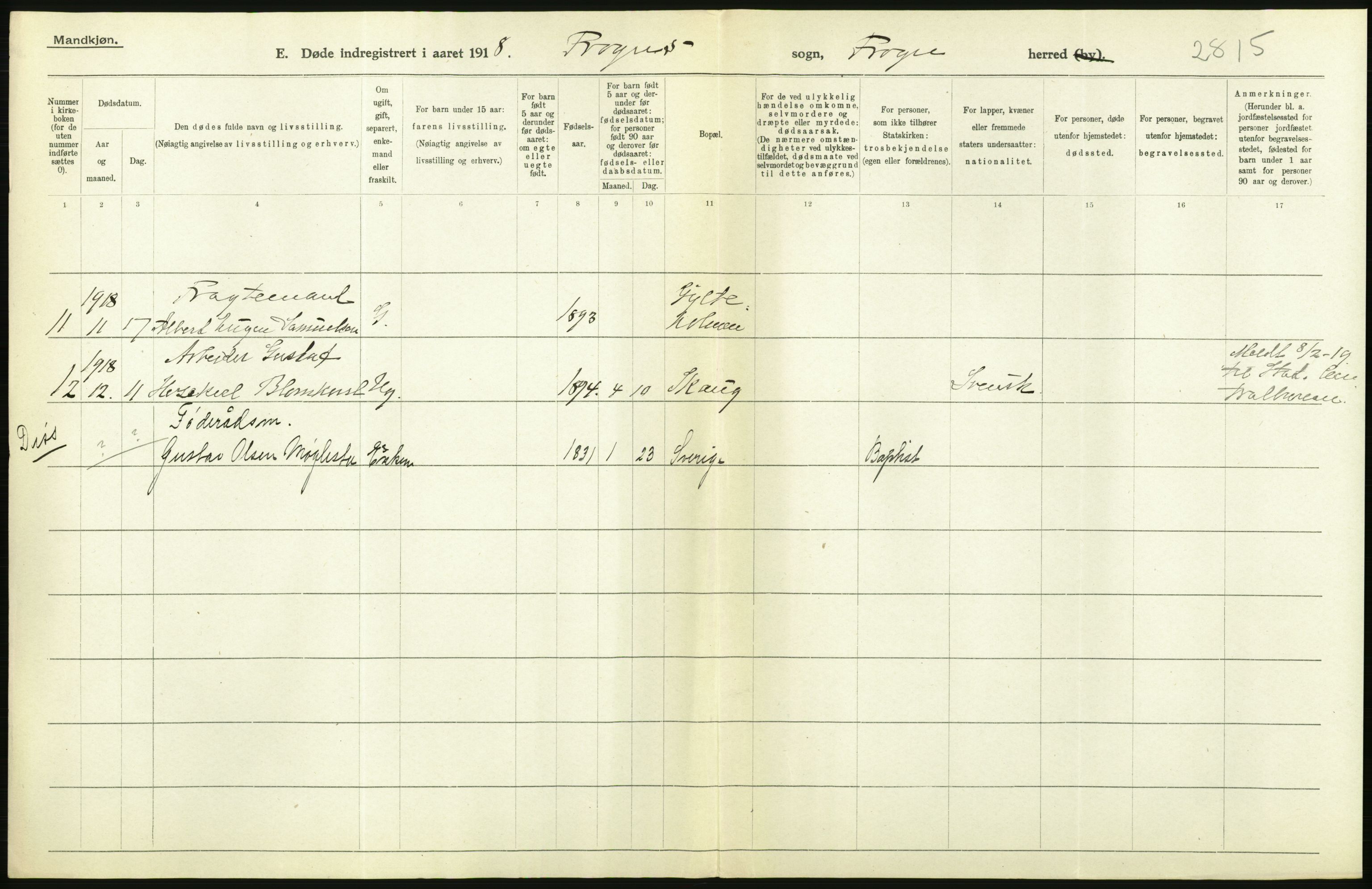 Statistisk sentralbyrå, Sosiodemografiske emner, Befolkning, RA/S-2228/D/Df/Dfb/Dfbh/L0006: Akershus fylke: Døde. Bygder og byer., 1918, s. 50