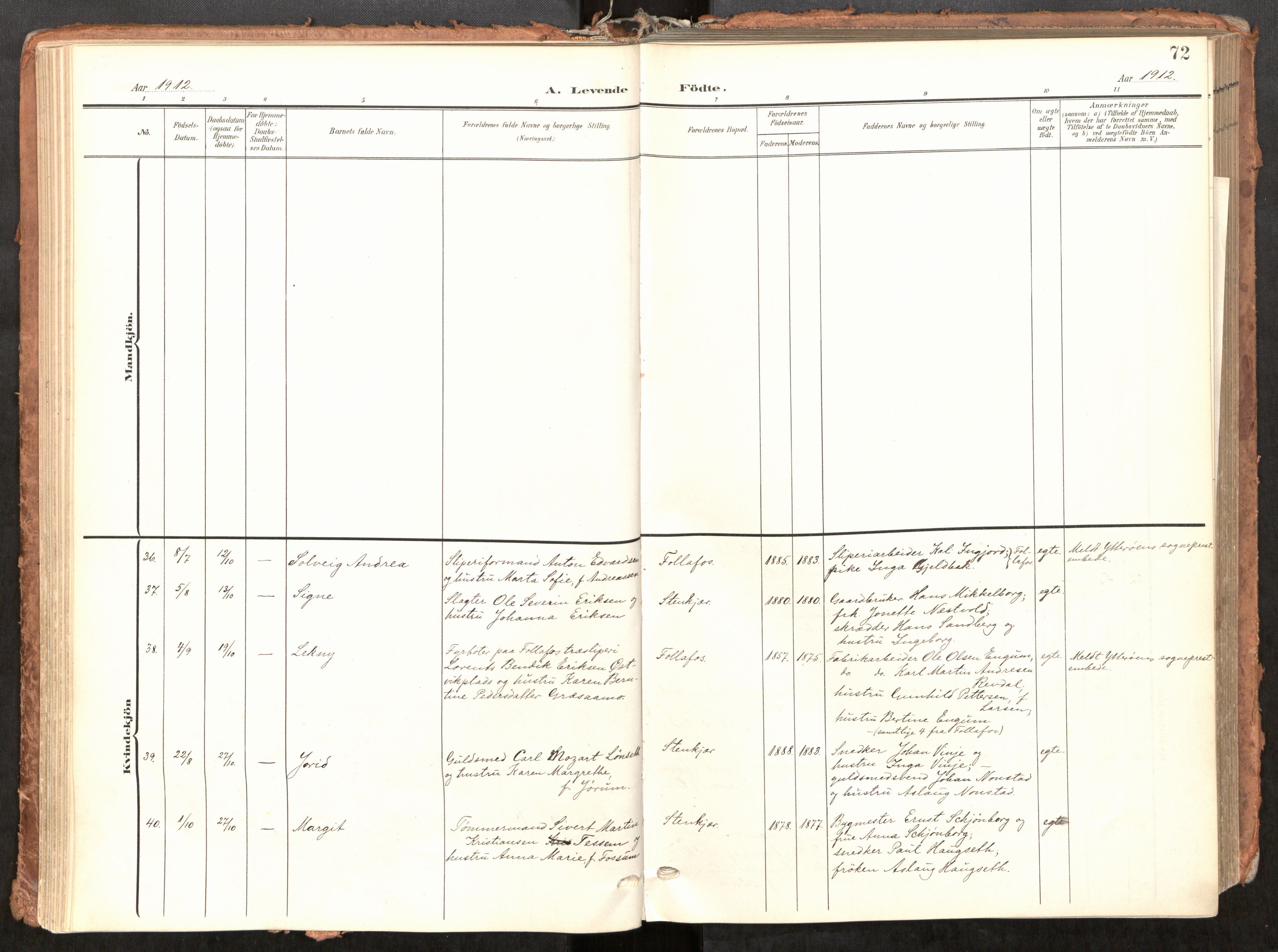 Steinkjer sokneprestkontor, AV/SAT-A-1541/01/H/Ha/Haa/L0001: Ministerialbok nr. 1, 1904-1912, s. 72