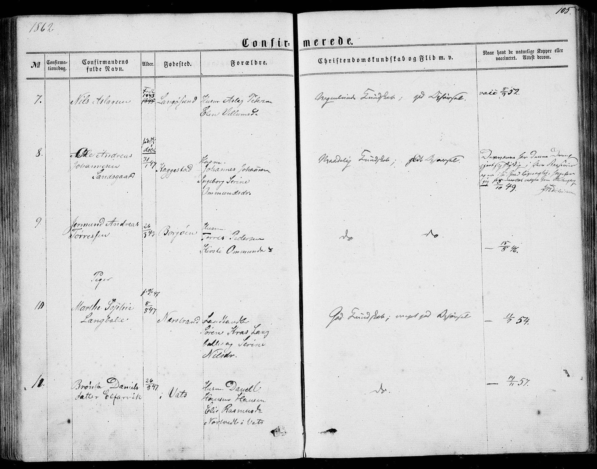 Nedstrand sokneprestkontor, SAST/A-101841/01/IV: Ministerialbok nr. A 9, 1861-1876, s. 105