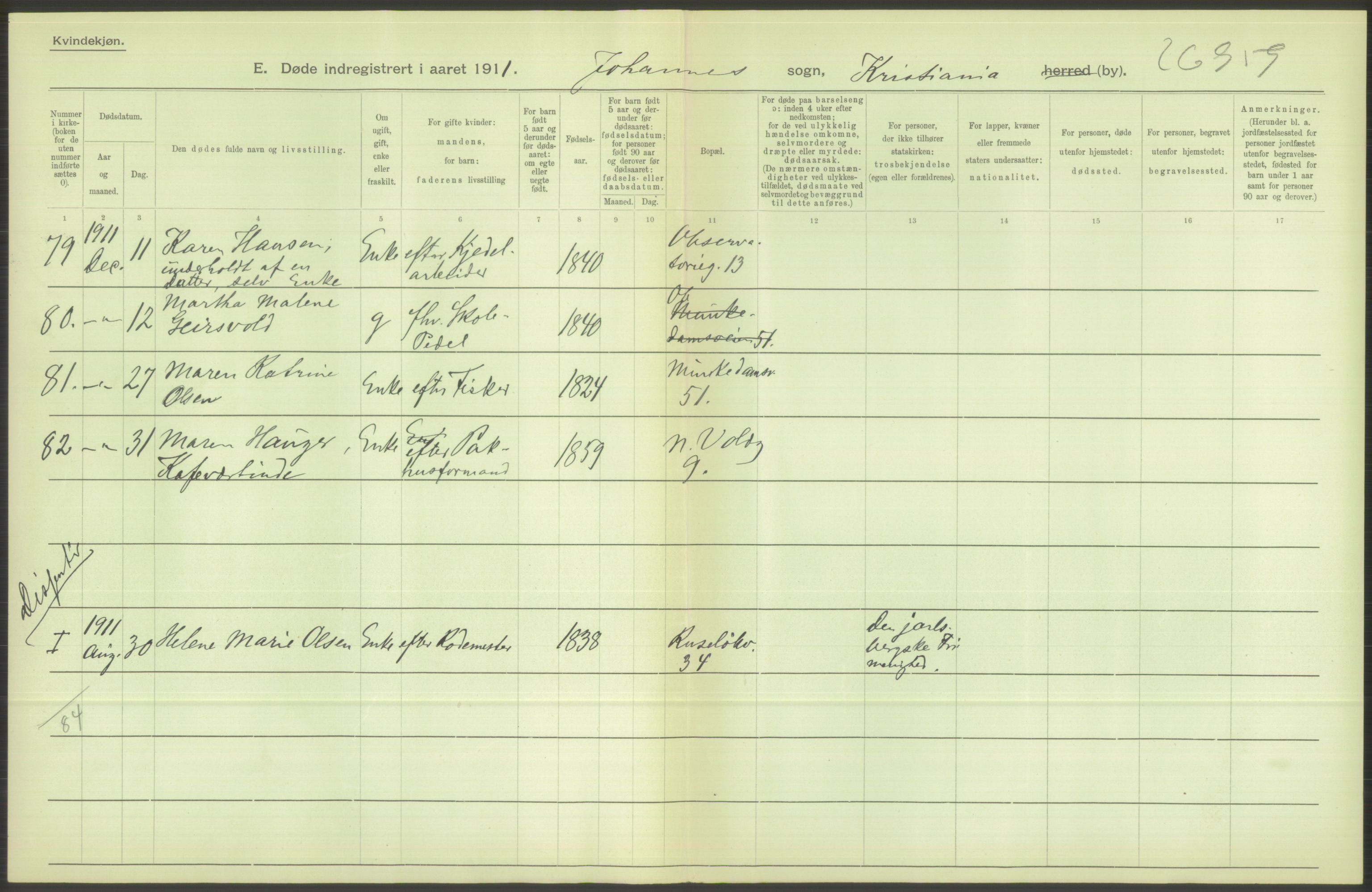 Statistisk sentralbyrå, Sosiodemografiske emner, Befolkning, AV/RA-S-2228/D/Df/Dfb/Dfba/L0010: Kristiania: Døde kvinner samt dødfødte., 1911, s. 486