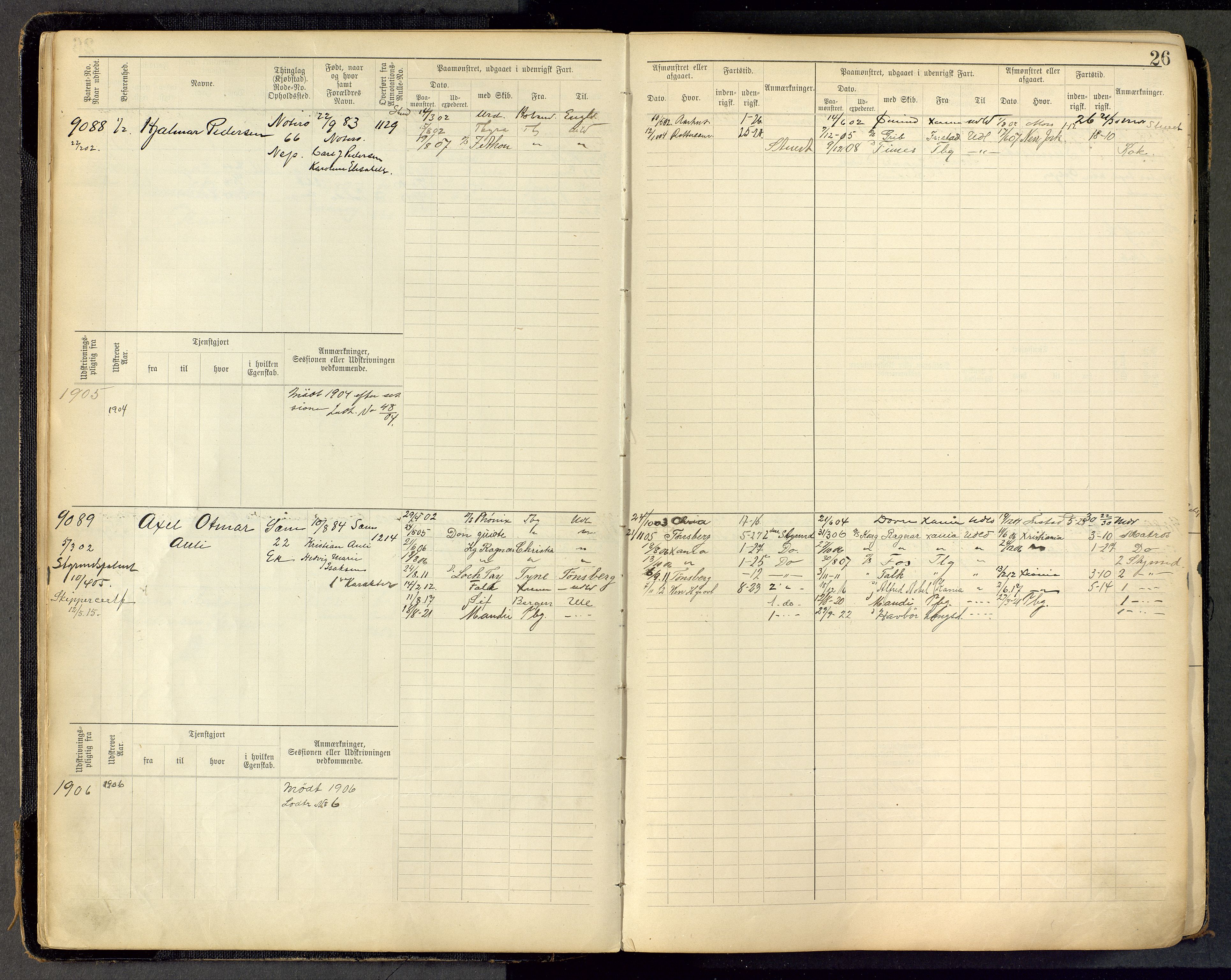 Tønsberg innrulleringskontor, AV/SAKO-A-786/F/Fc/Fca/L0011: Hovedrulle Patent nr. 9038-9992, 1900-1912, s. 26