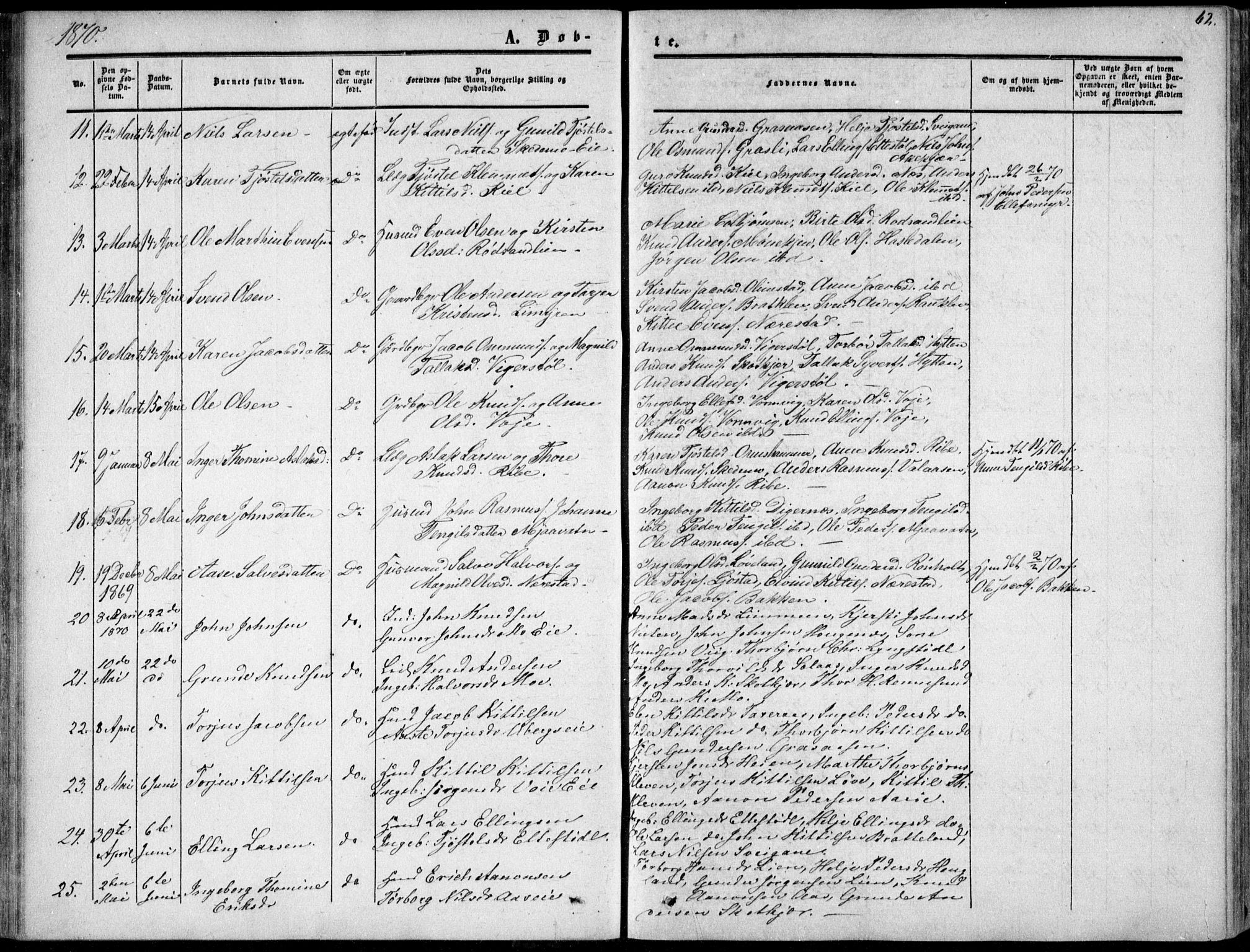 Gjerstad sokneprestkontor, AV/SAK-1111-0014/F/Fa/Fab/L0003: Ministerialbok nr. A 3, 1853-1878, s. 62