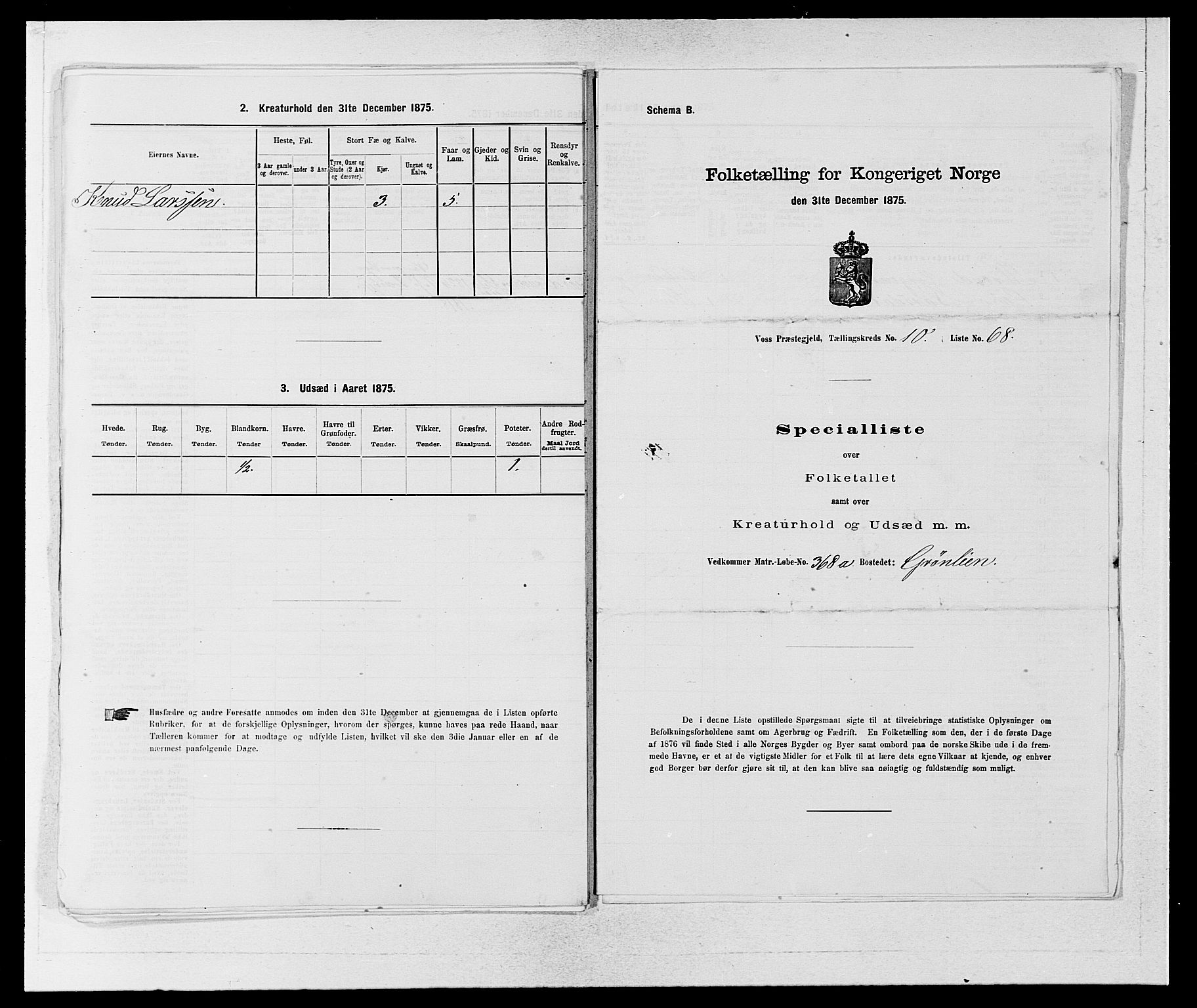 SAB, Folketelling 1875 for 1235P Voss prestegjeld, 1875, s. 1287