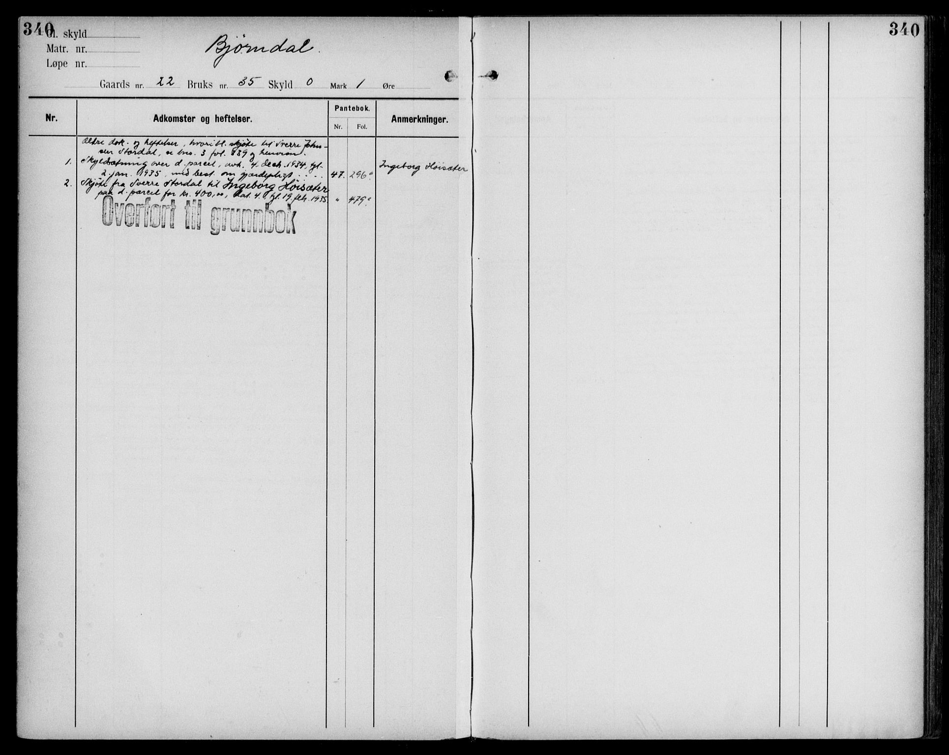 Midhordland sorenskriveri, AV/SAB-A-3001/1/G/Ga/Gab/L0109: Panteregister nr. II.A.b.109, s. 340