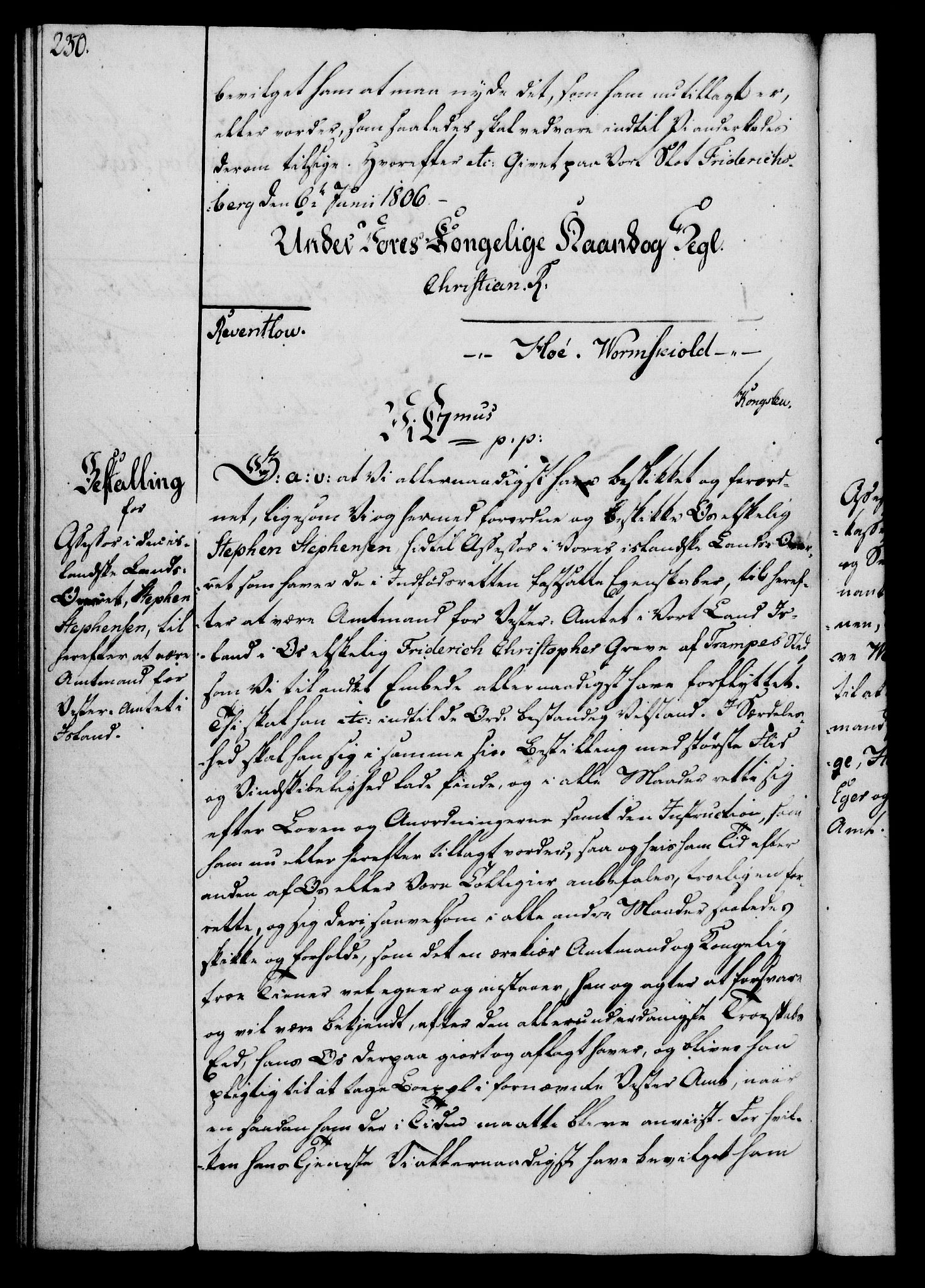 Rentekammeret, Kammerkanselliet, RA/EA-3111/G/Gg/Gge/L0006: Norsk bestallingsprotokoll med register (merket RK 53.30), 1773-1814, s. 230