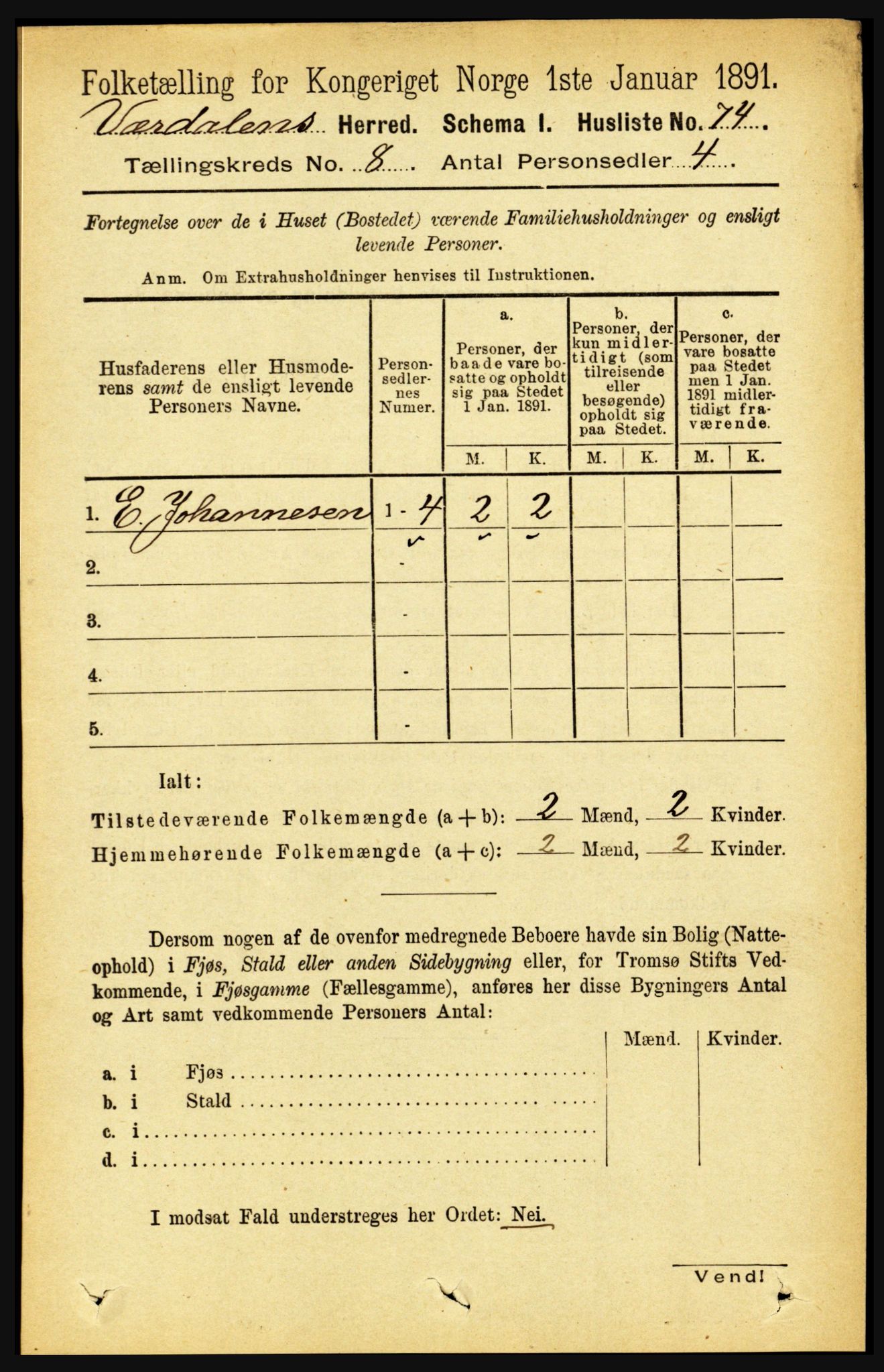 RA, Folketelling 1891 for 1721 Verdal herred, 1891, s. 4408