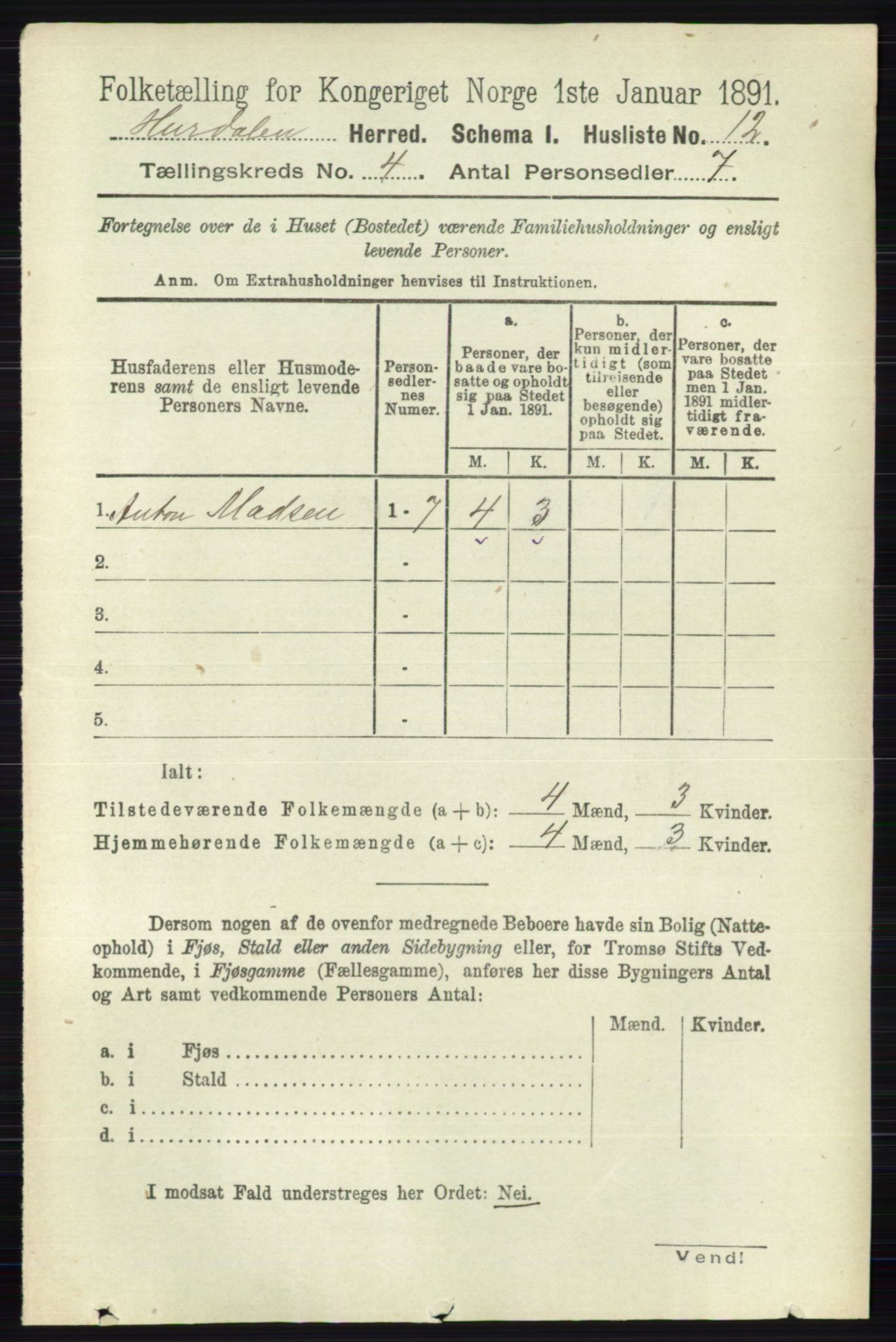 RA, Folketelling 1891 for 0239 Hurdal herred, 1891, s. 1335