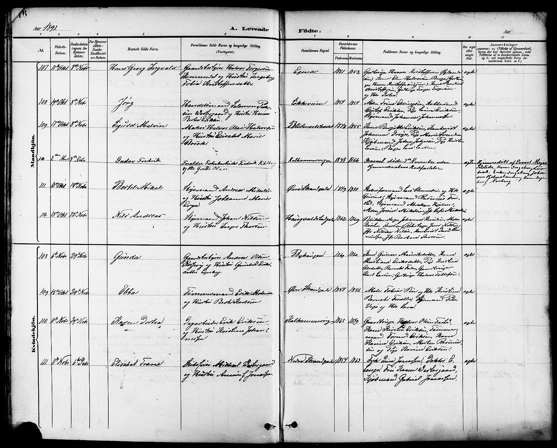 Domkirken sokneprestkontor, AV/SAST-A-101812/001/30/30BB/L0016: Klokkerbok nr. B 16, 1891-1902, s. 16