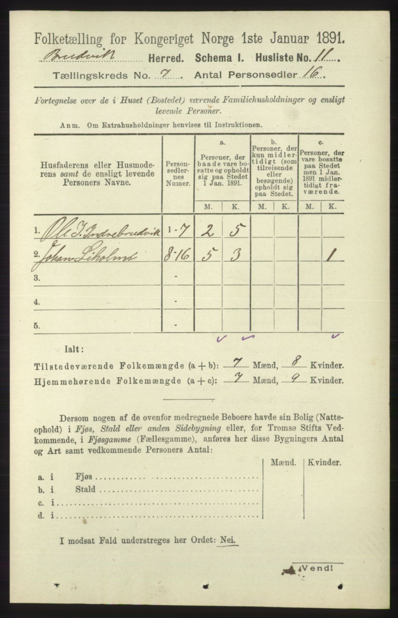 RA, Folketelling 1891 for 1251 Bruvik herred, 1891, s. 2023