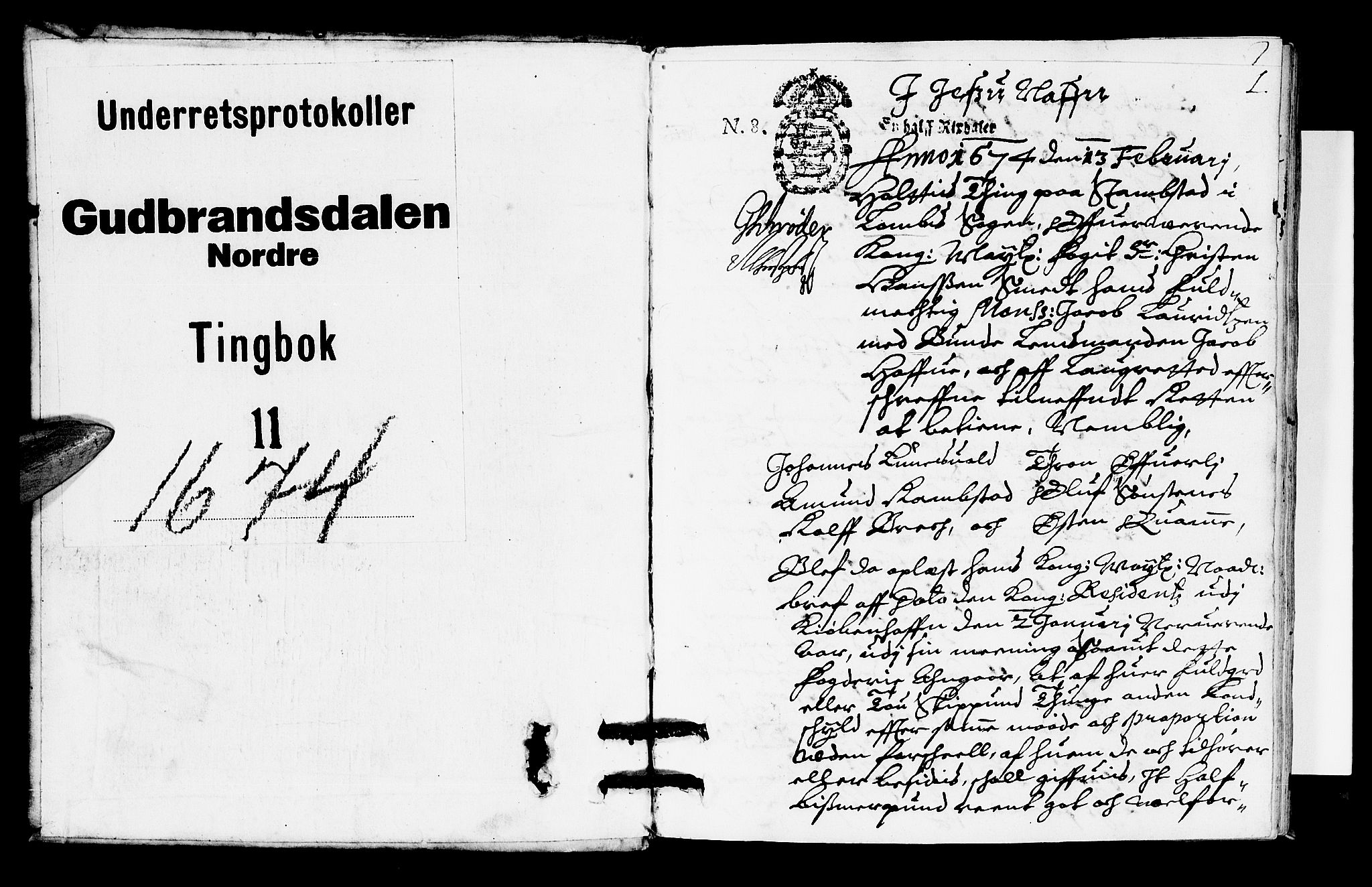 Sorenskriverier i Gudbrandsdalen, SAH/TING-036/G/Gb/Gba/L0011: Tingbok - Nord-Gudbrandsdal, 1674, s. 0b-1a
