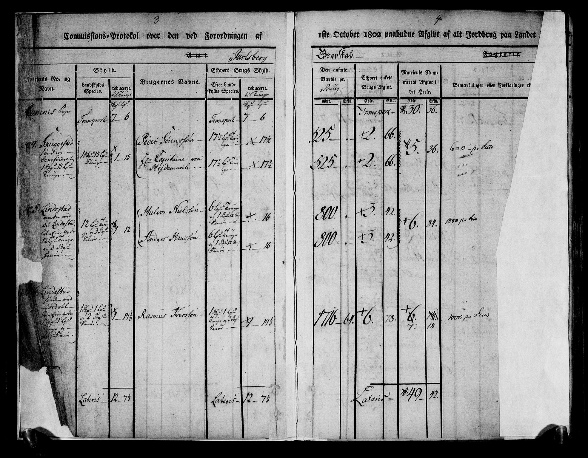 Rentekammeret inntil 1814, Realistisk ordnet avdeling, AV/RA-EA-4070/N/Ne/Nea/L0175: Jarlsberg grevskap. Kommisjonsprotokoll for grevskapets søndre distrikt - Ramnes, Sem, Stokke, Borre, Andebu og Nøtterøy prestegjeld, 1803, s. 3