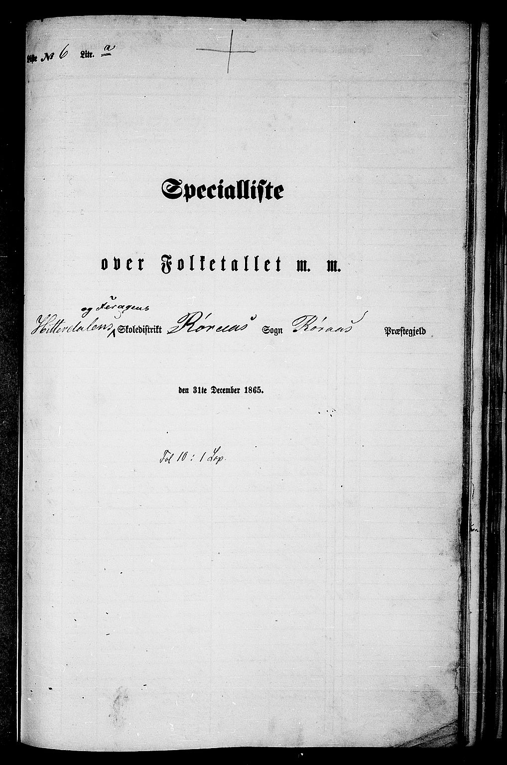 RA, Folketelling 1865 for 1640P Røros prestegjeld, 1865, s. 101