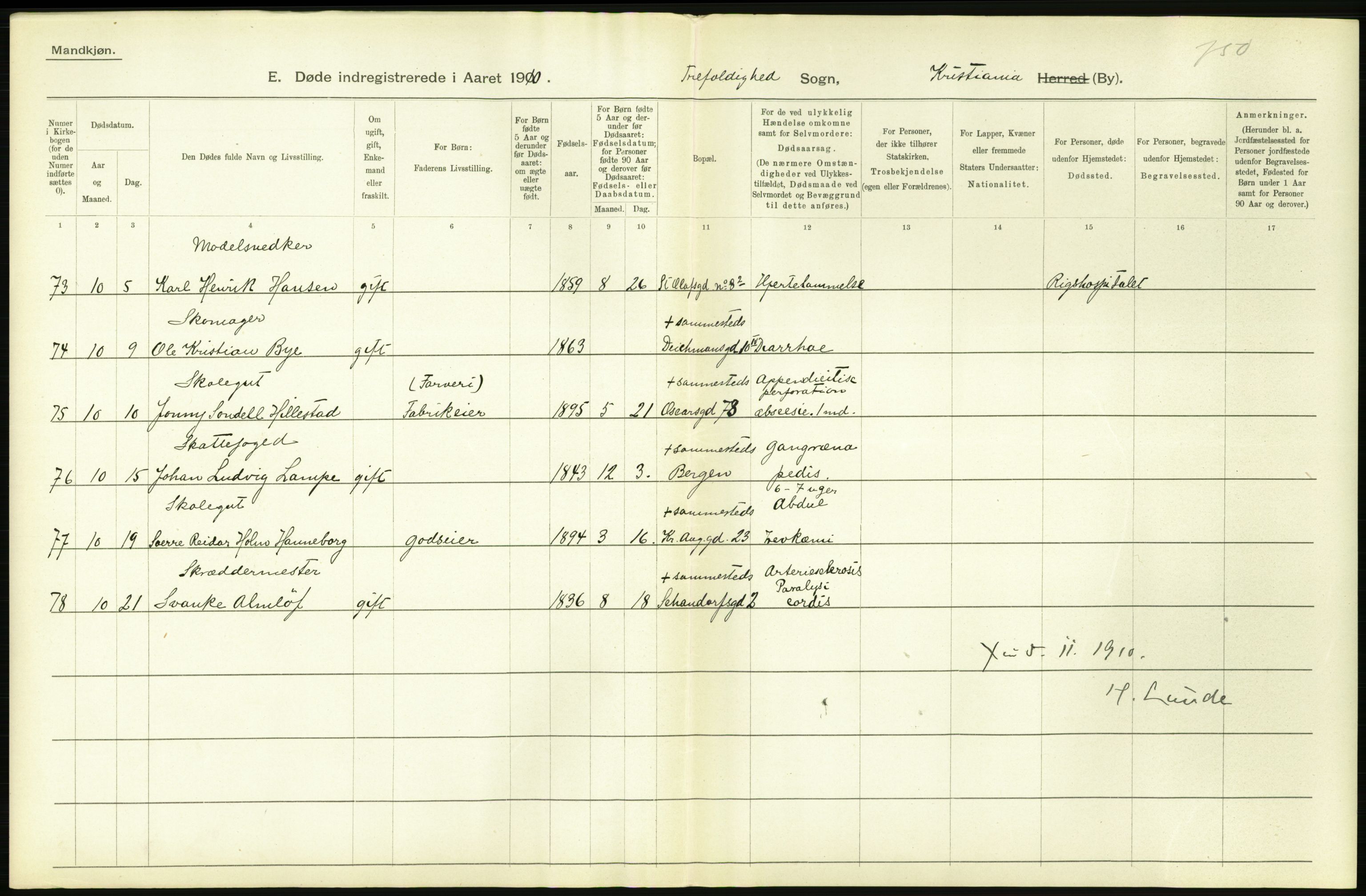 Statistisk sentralbyrå, Sosiodemografiske emner, Befolkning, AV/RA-S-2228/D/Df/Dfa/Dfah/L0008: Kristiania: Døde, 1910, s. 818