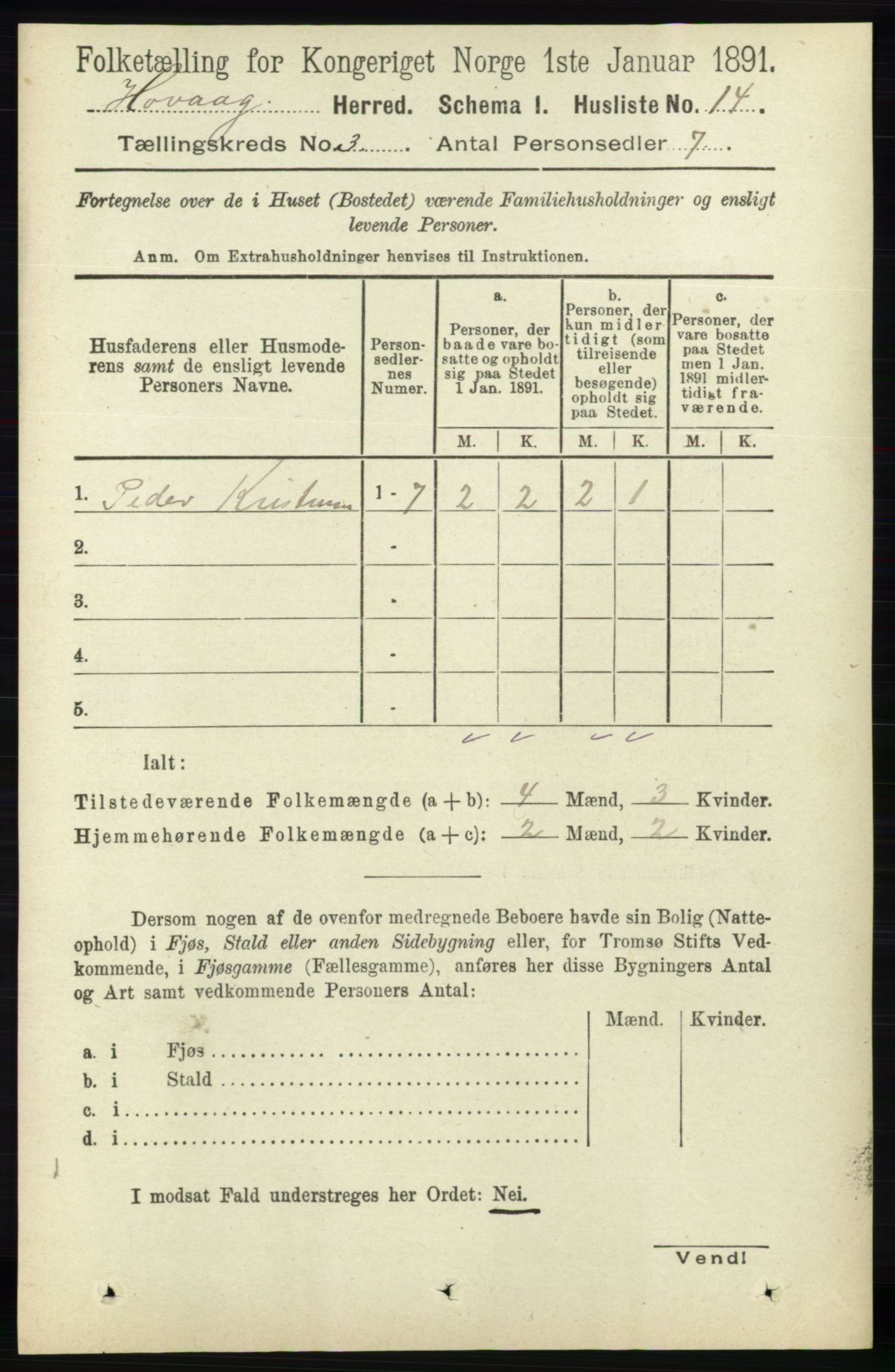 RA, Folketelling 1891 for 0927 Høvåg herred, 1891, s. 932