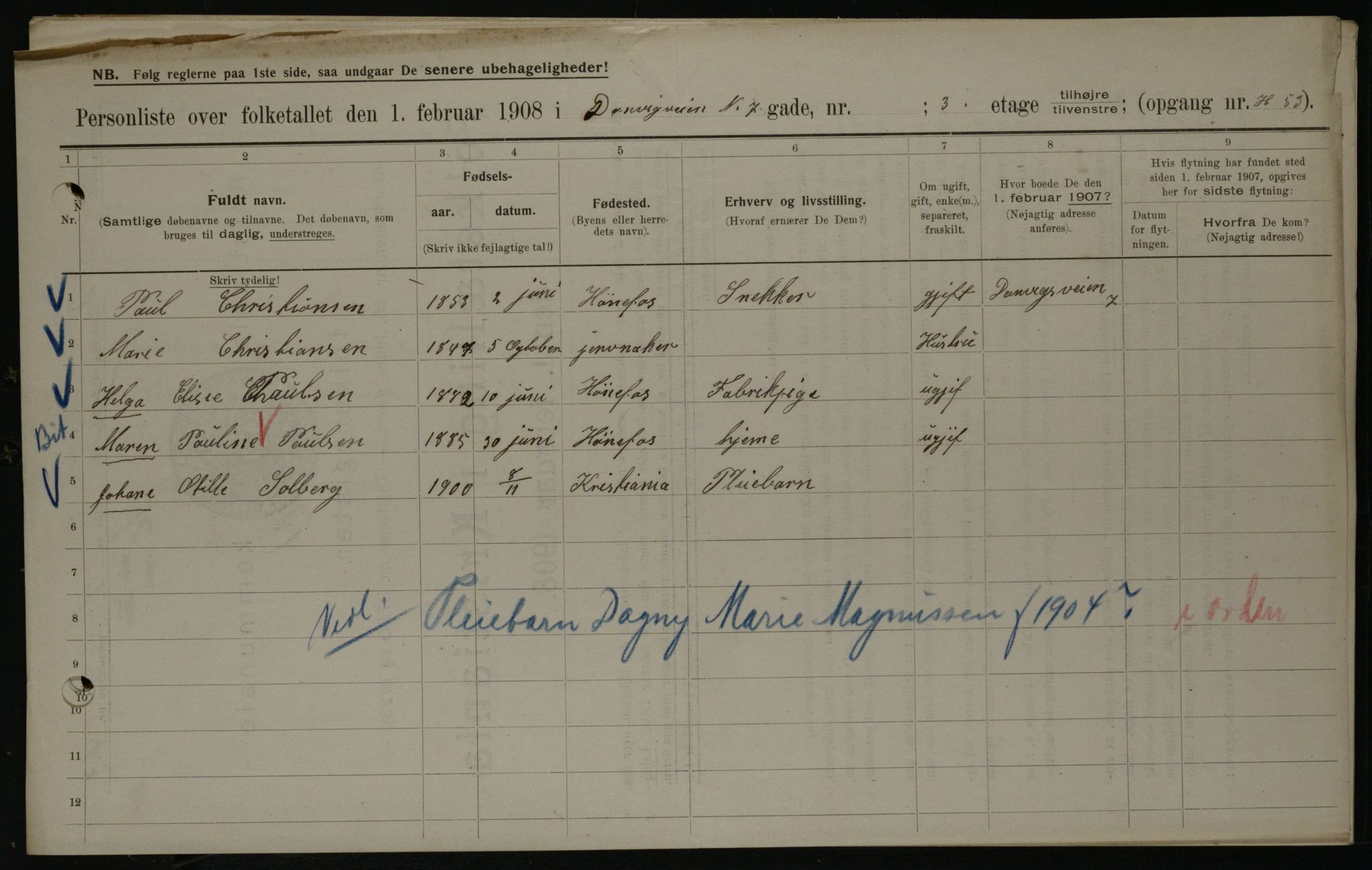 OBA, Kommunal folketelling 1.2.1908 for Kristiania kjøpstad, 1908, s. 14210