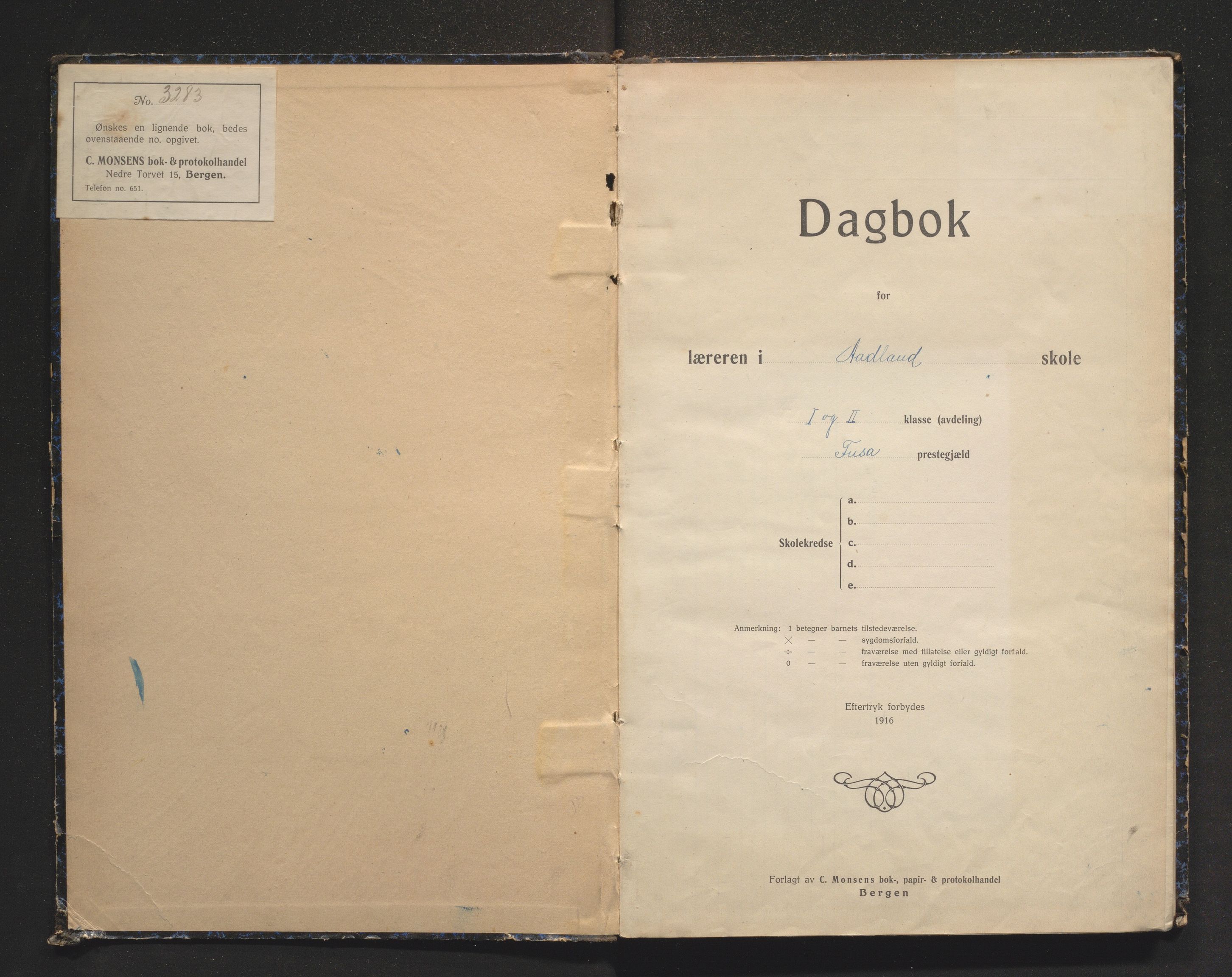 Fusa kommune. Barneskulane, IKAH/1241-231/G/Ga/L0009: Skuledagbok for Ådland, 1919-1922