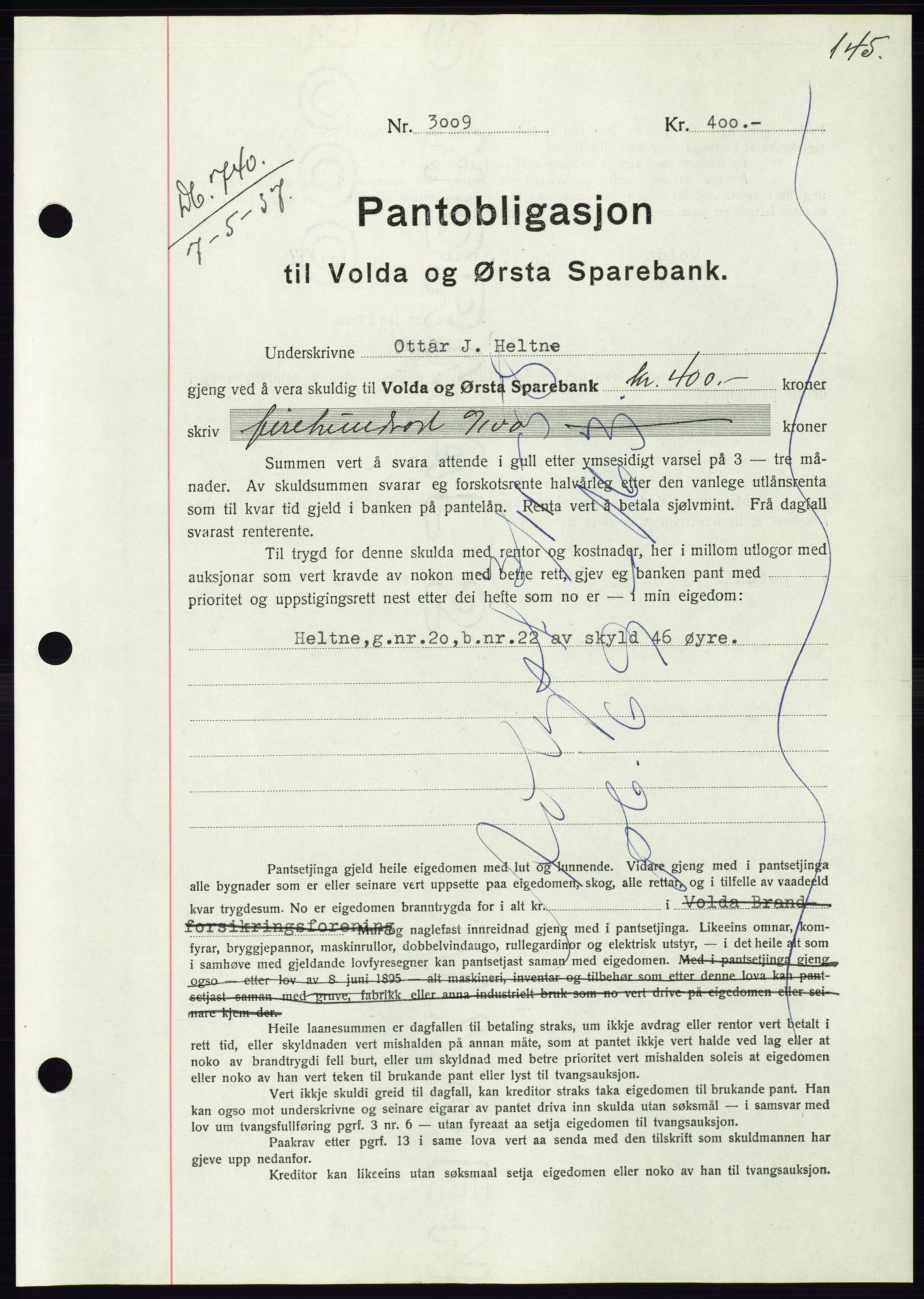 Søre Sunnmøre sorenskriveri, AV/SAT-A-4122/1/2/2C/L0063: Pantebok nr. 57, 1937-1937, Dagboknr: 740/1937