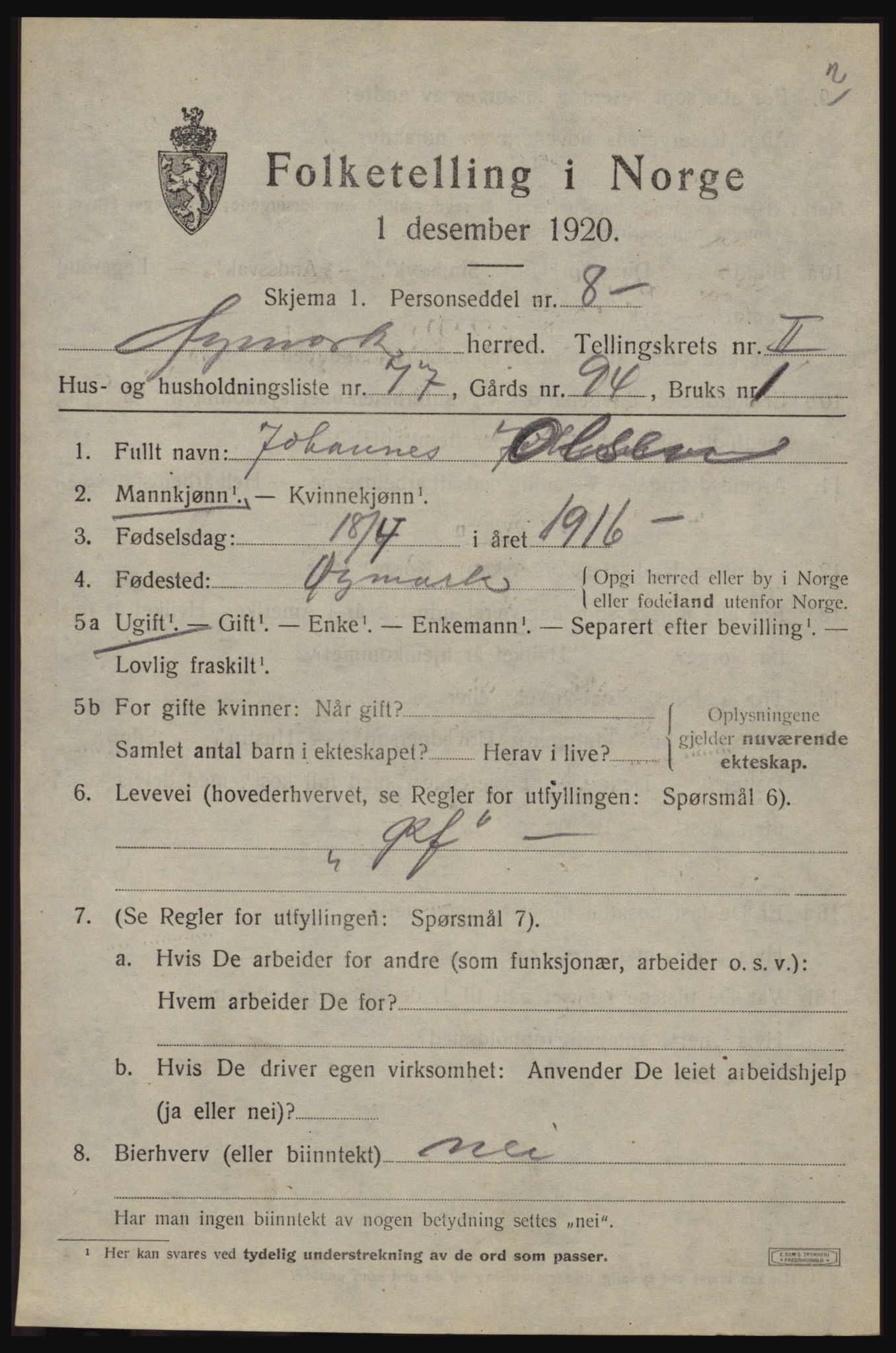 SAO, Folketelling 1920 for 0119 Øymark herred, 1920, s. 2295
