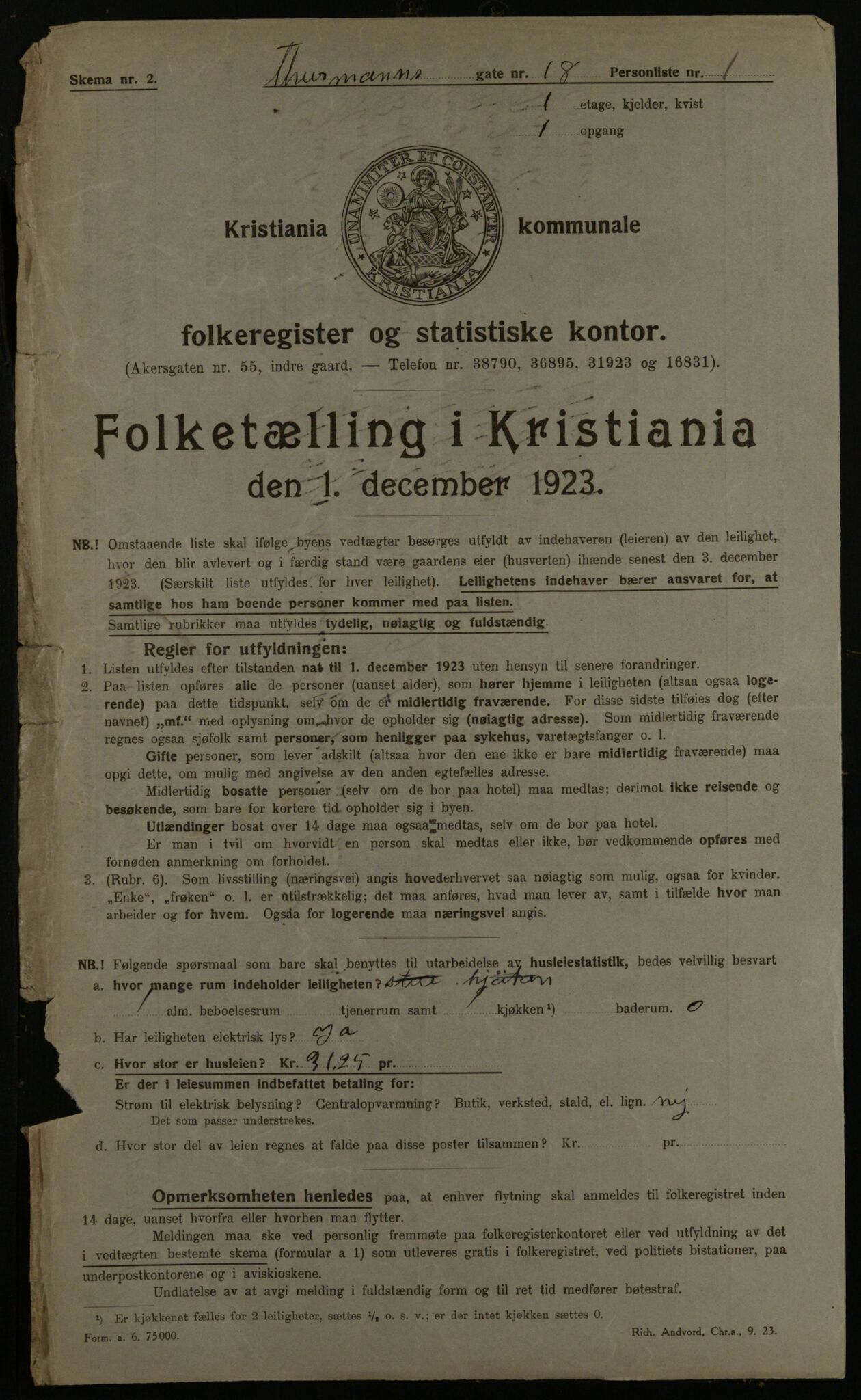 OBA, Kommunal folketelling 1.12.1923 for Kristiania, 1923, s. 123203