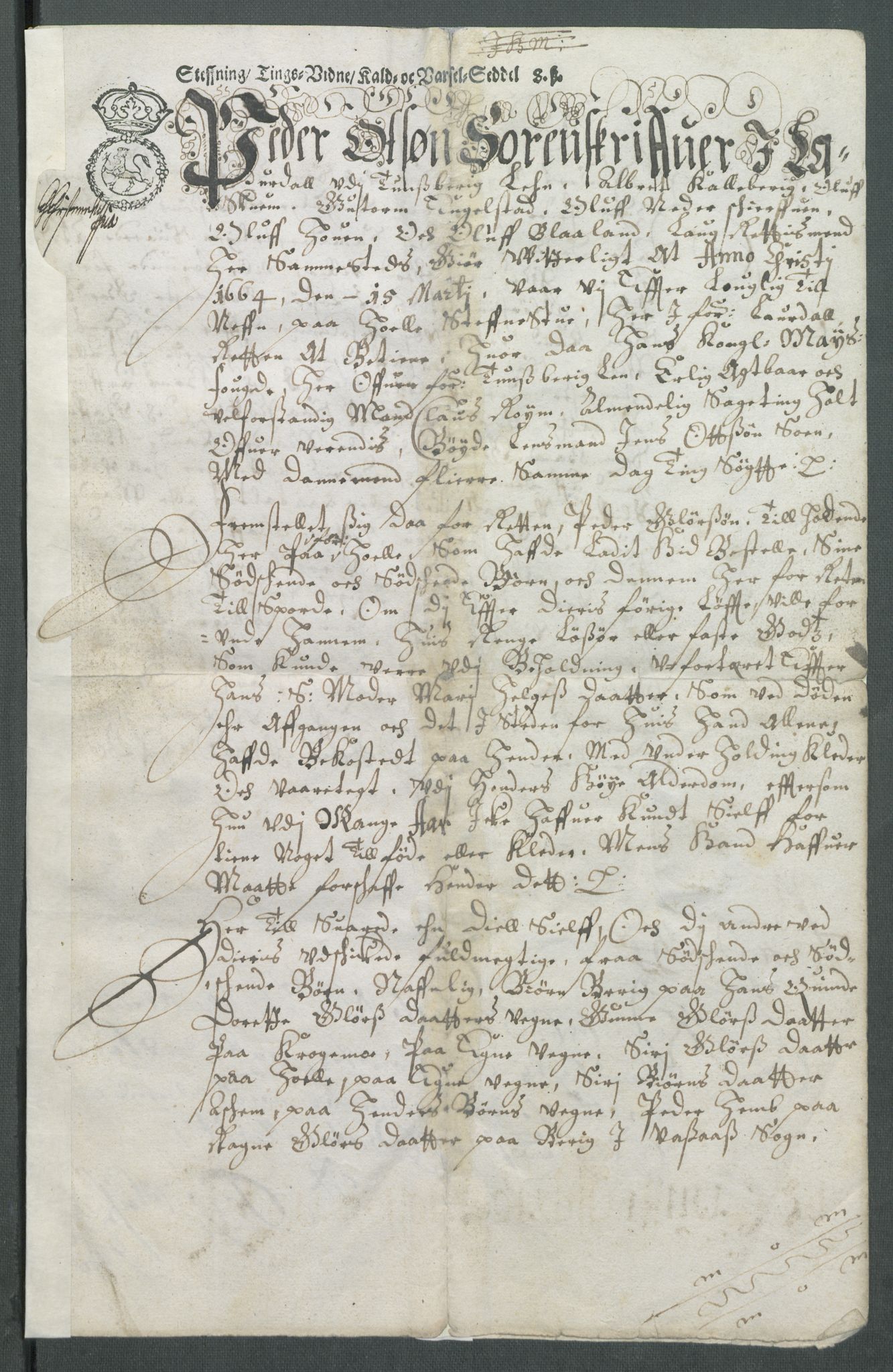 Riksarkivets diplomsamling, AV/RA-EA-5965/F02/L0170: Dokumenter, 1664-1666, s. 16