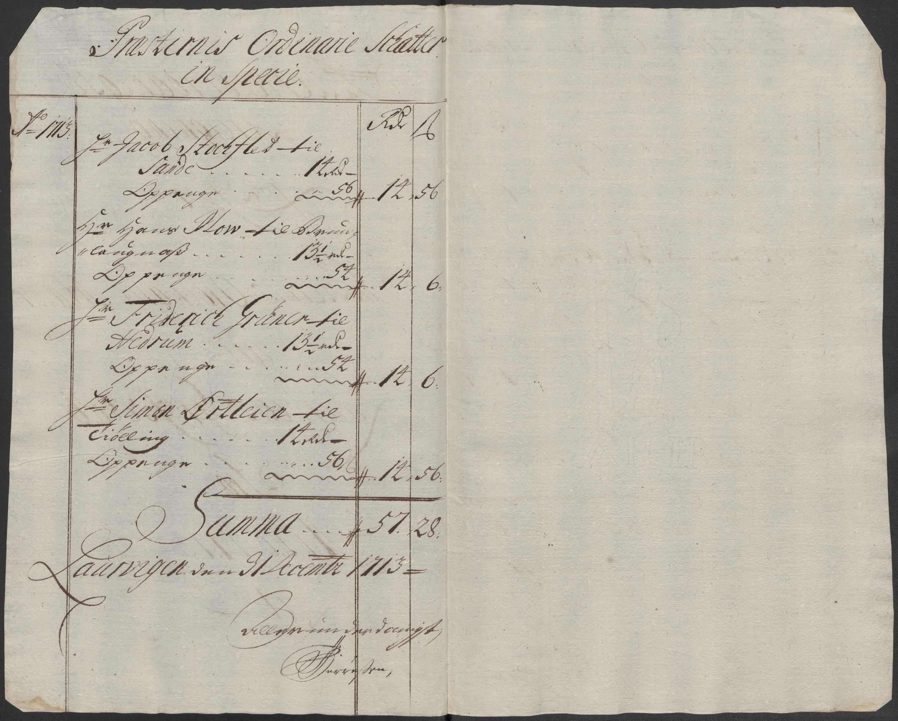 Rentekammeret inntil 1814, Reviderte regnskaper, Fogderegnskap, AV/RA-EA-4092/R33/L1985: Fogderegnskap Larvik grevskap, 1713, s. 153