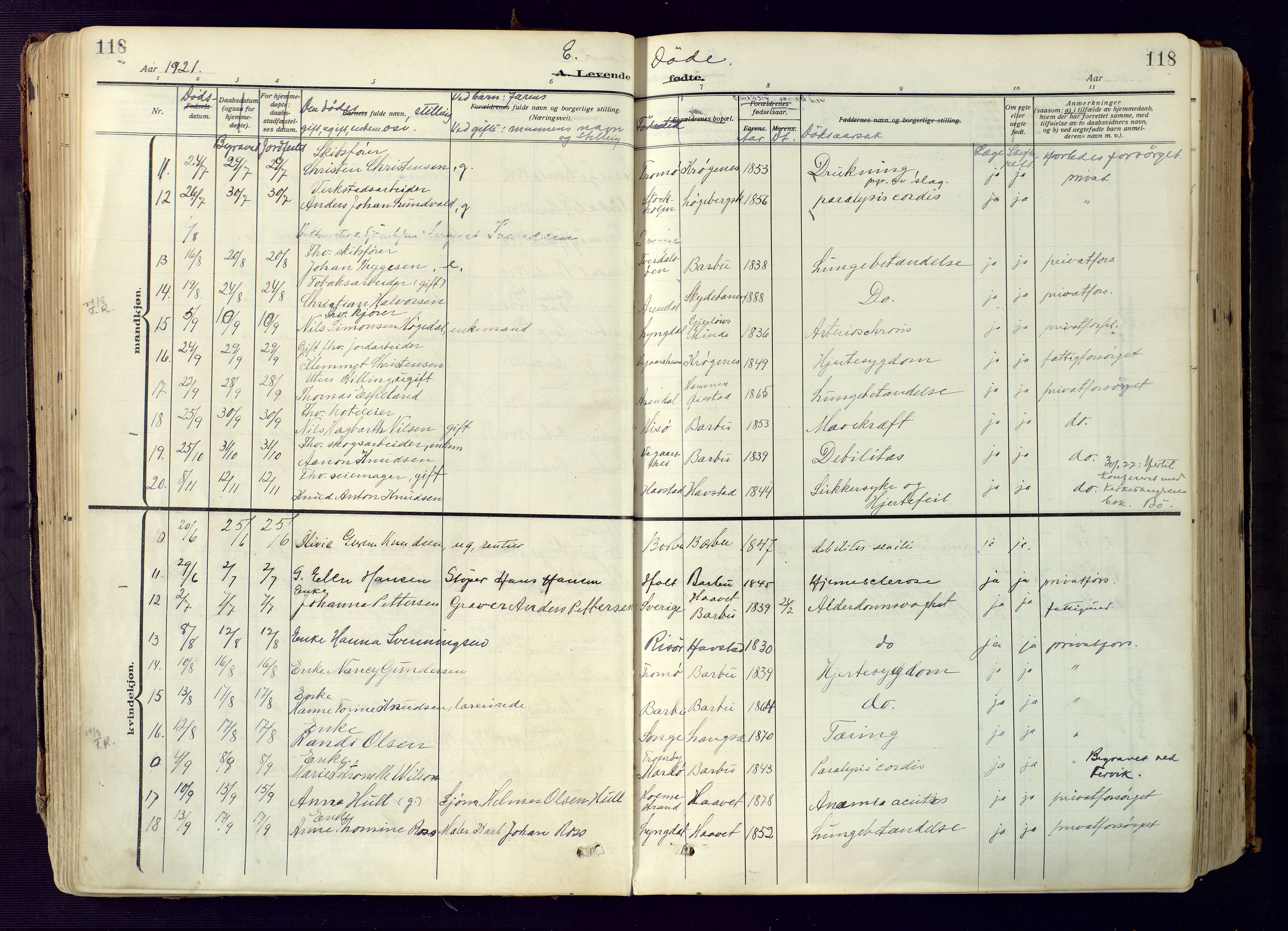 Barbu sokneprestkontor, AV/SAK-1111-0003/F/Fa/L0006: Ministerialbok nr. A 6, 1910-1929, s. 118