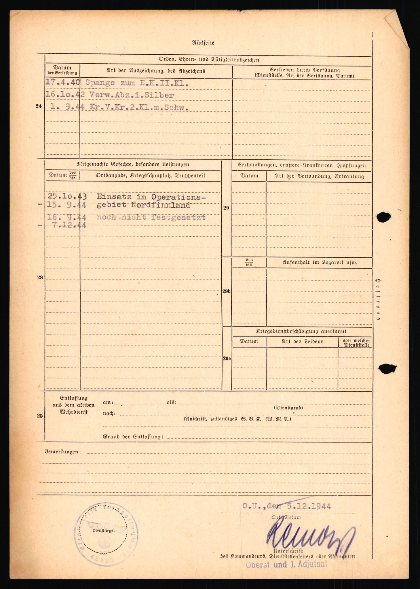 Forsvarets Overkommando. 2 kontor. Arkiv 11.4. Spredte tyske arkivsaker, AV/RA-RAFA-7031/D/Dar/Dara/L0019: Personalbøker og diverse, 1940-1945, s. 591