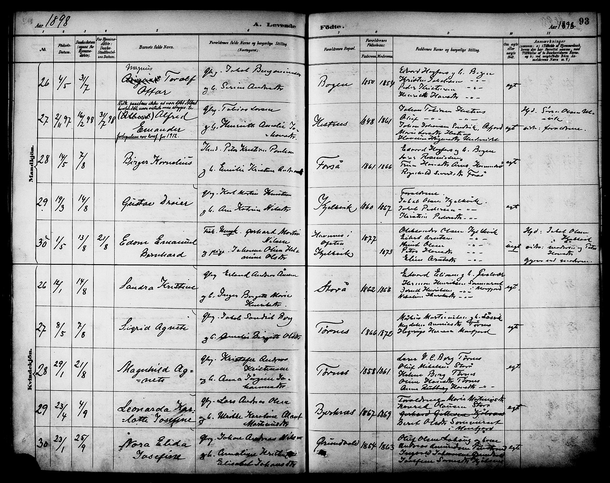 Ministerialprotokoller, klokkerbøker og fødselsregistre - Nordland, AV/SAT-A-1459/861/L0869: Ministerialbok nr. 861A04, 1889-1903, s. 93